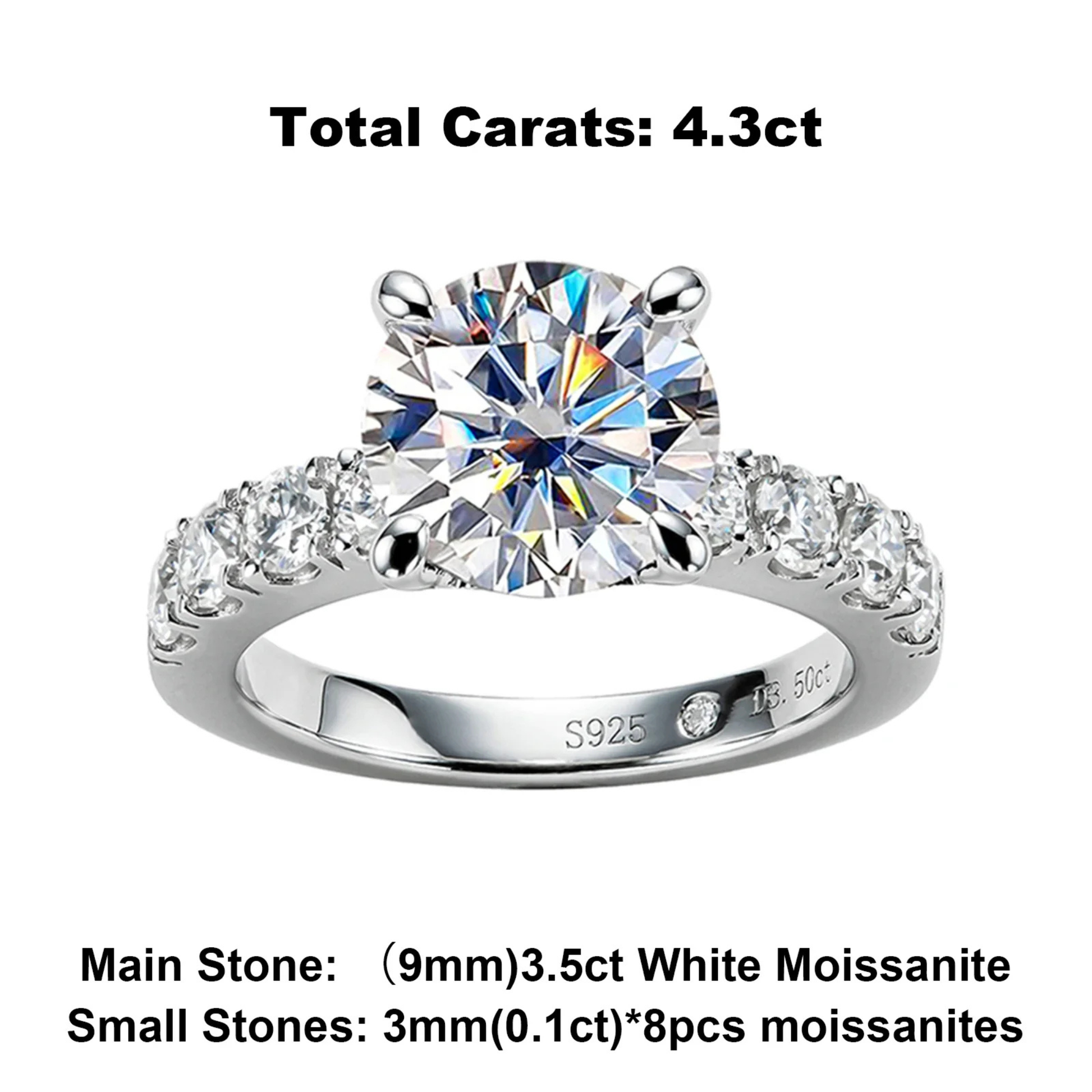 4.3 CT D Color Moissanite Engagement Ring