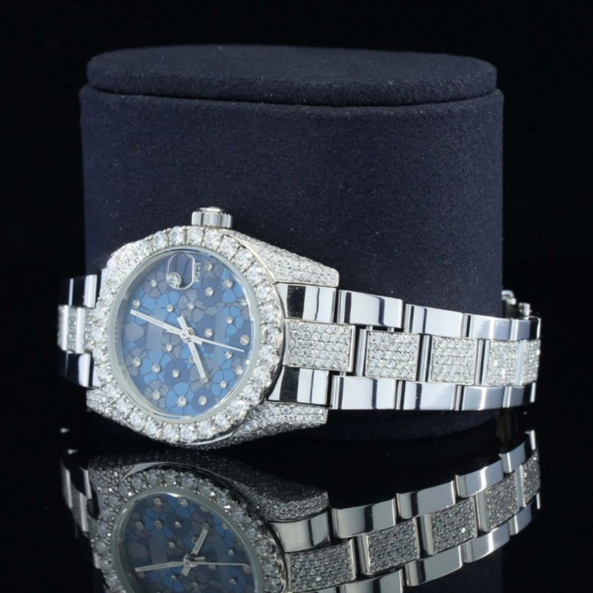 Flower Style Moissanite Iced Out Automatic Silver Watch For Women