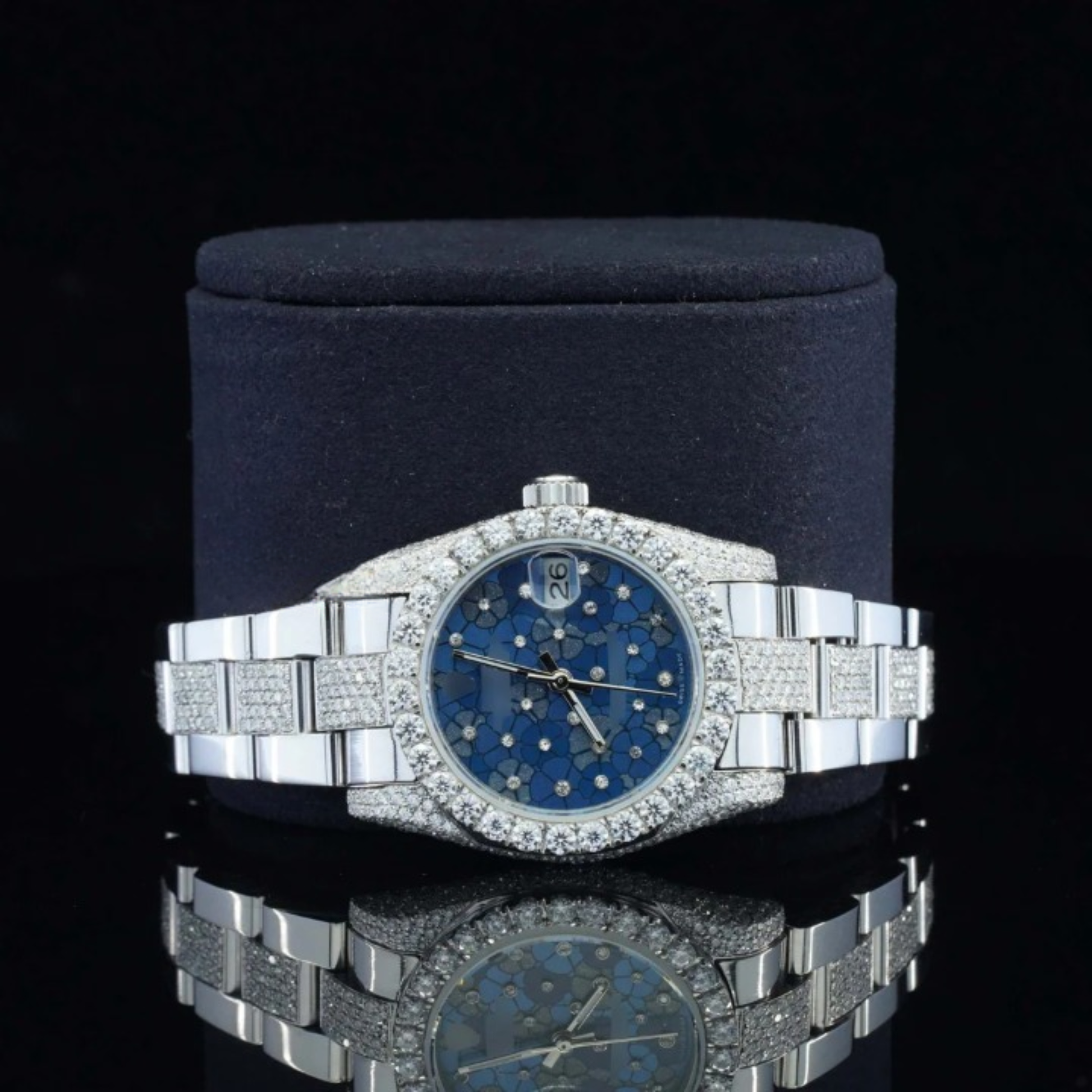 Flower Style Moissanite Iced Out Automatic Silver Watch For Women