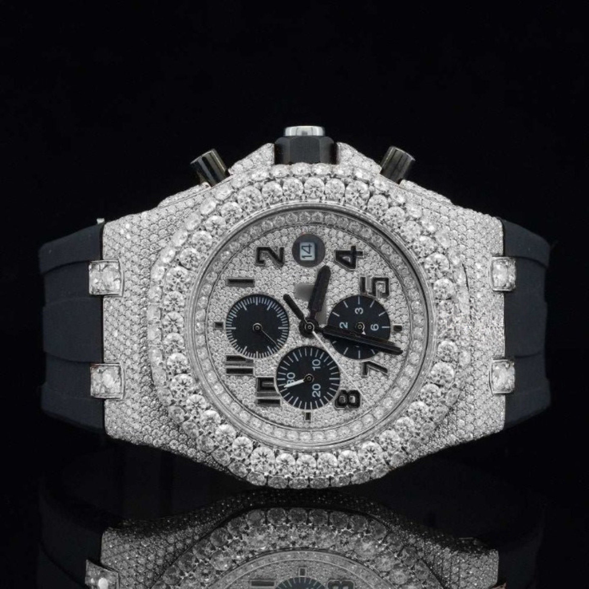 Luxuries Moissanite Watch With Chronograph Black Dial Watch