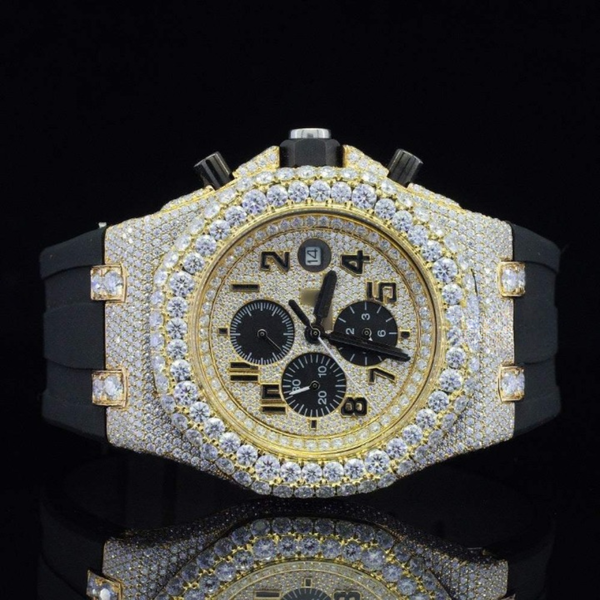 Luxuries Moissanite Watch With Chronograph Black Dial Watch
