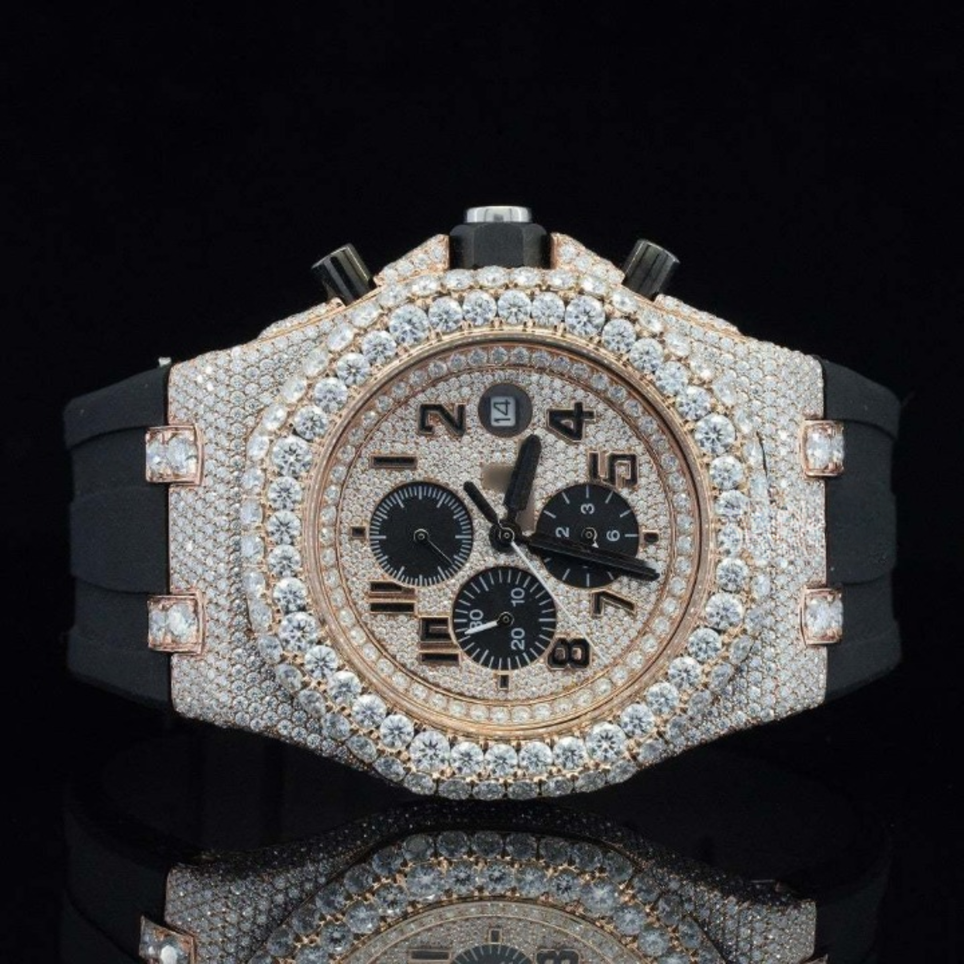 Luxuries Moissanite Watch With Chronograph Black Dial Watch