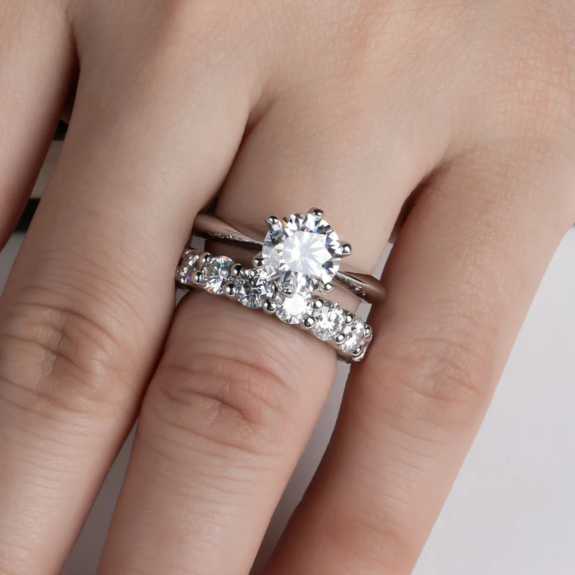 2 CT Round Cut Moissanite Ring Set