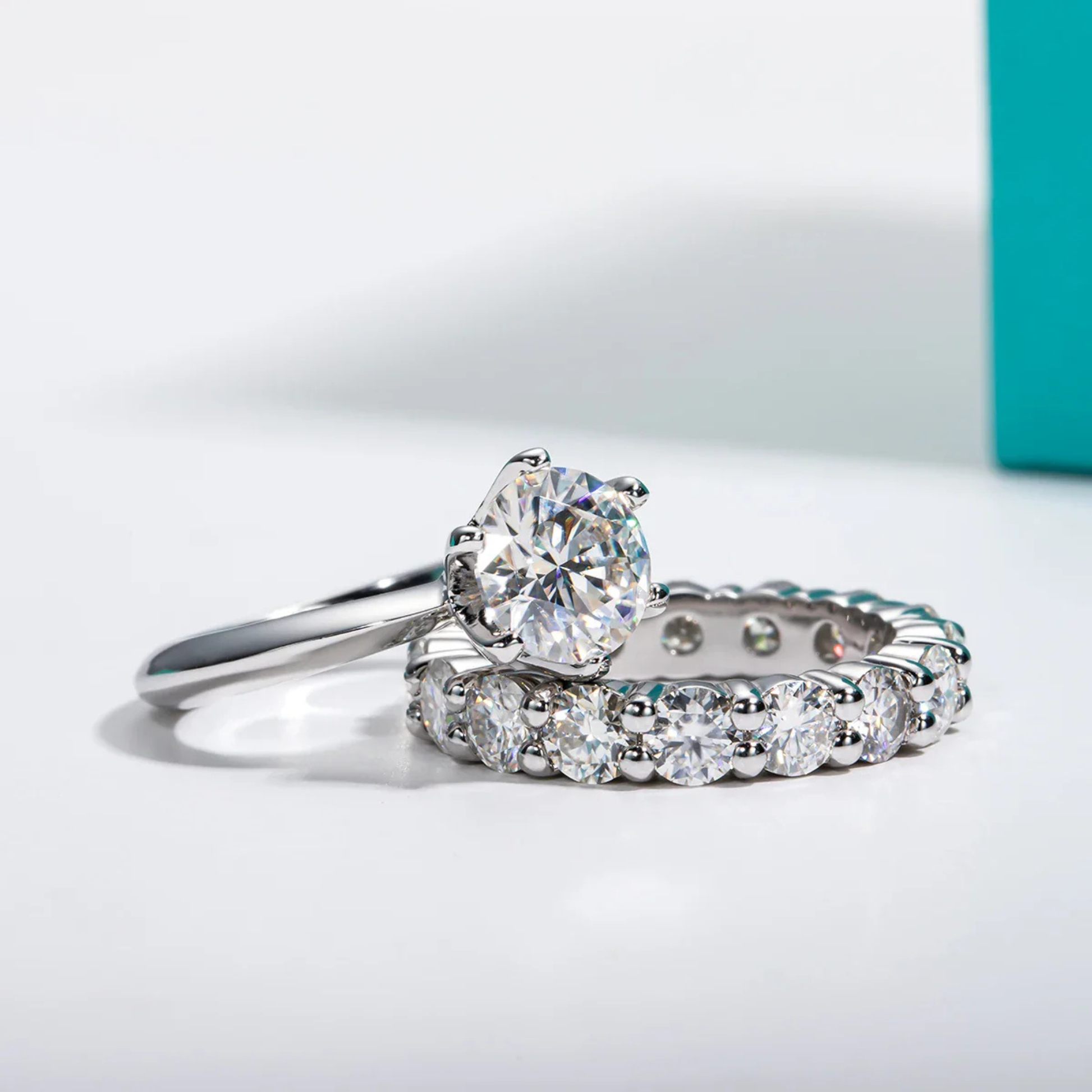 2 CT Round Cut Moissanite Ring Set