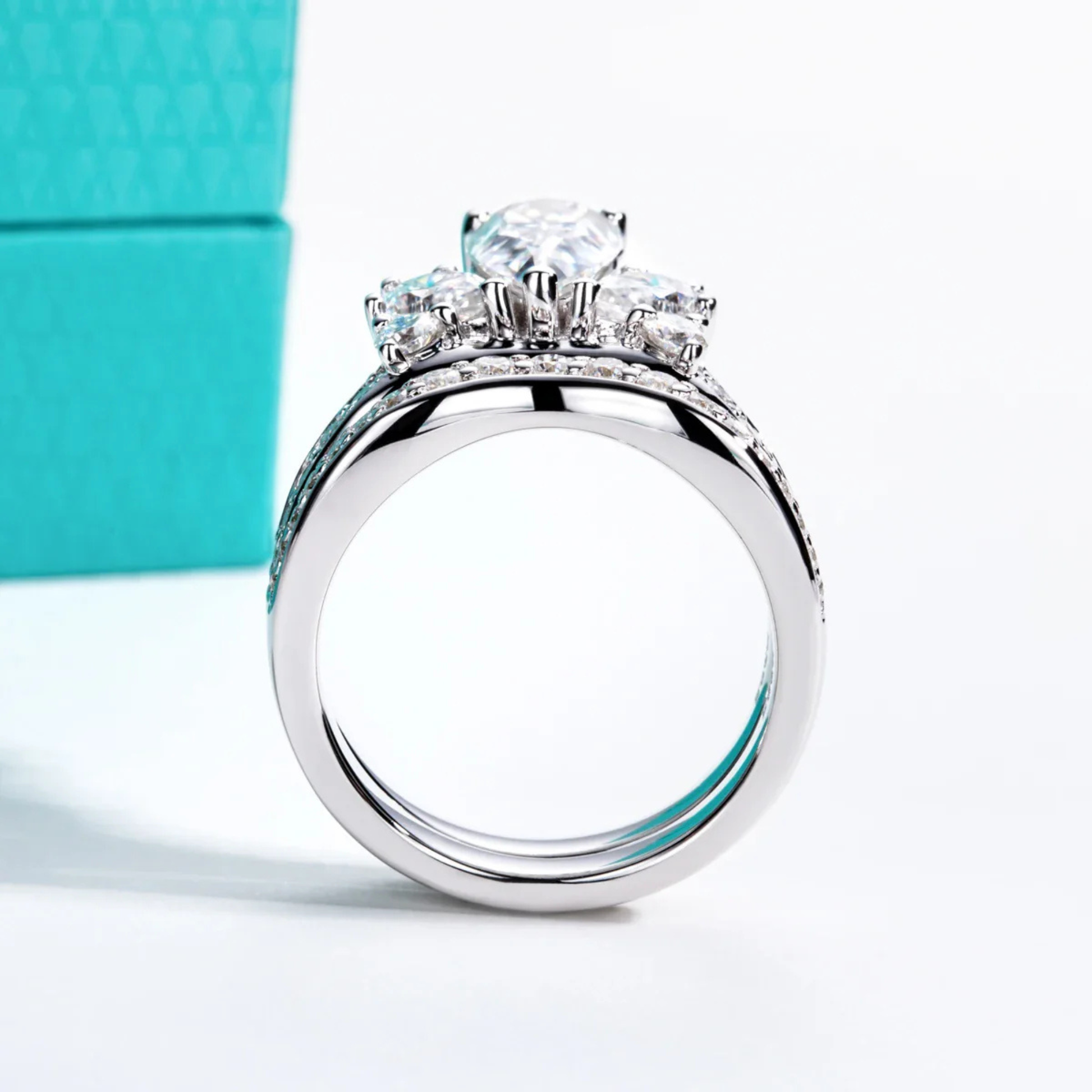 3.78 CTTW Pear Cut Moissanite Bridal Ring Set