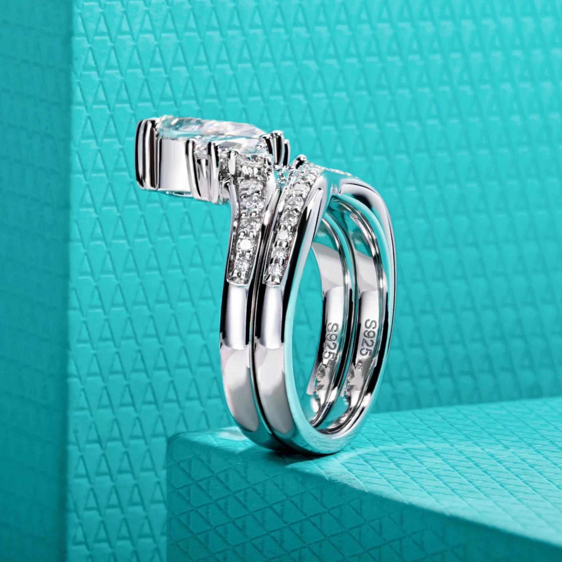 3.78 CTTW Pear Cut Moissanite Bridal Ring Set