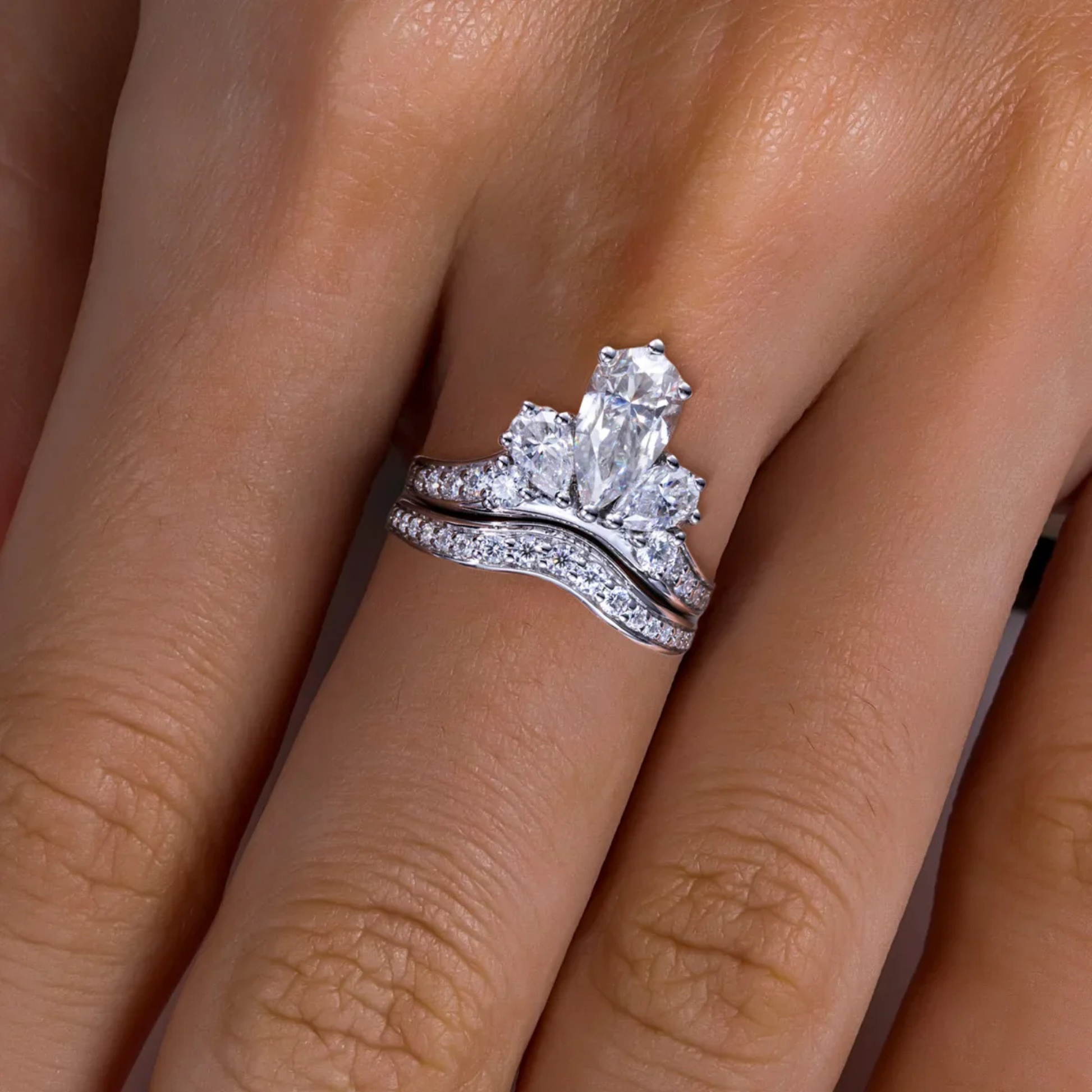 3.78 CTTW Pear Cut Moissanite Bridal Ring Set