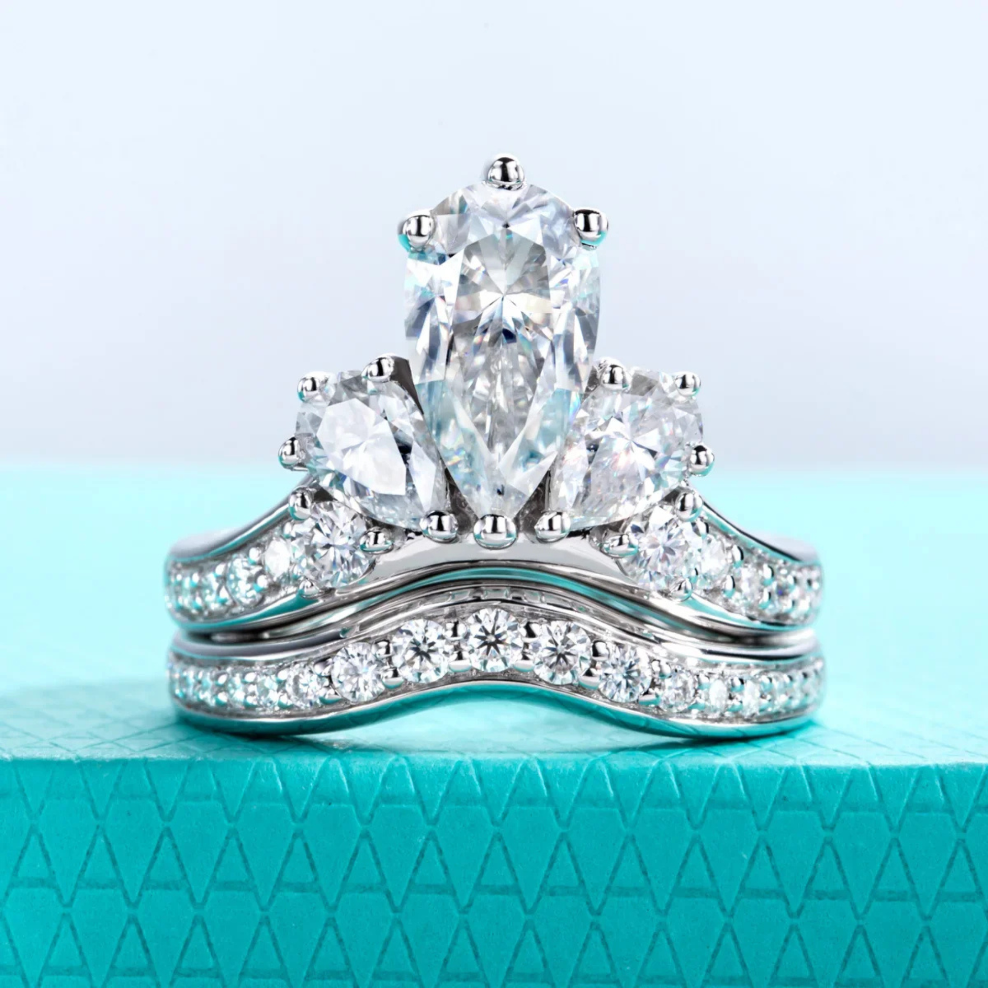 3.78 CTTW Pear Cut Moissanite Bridal Ring Set