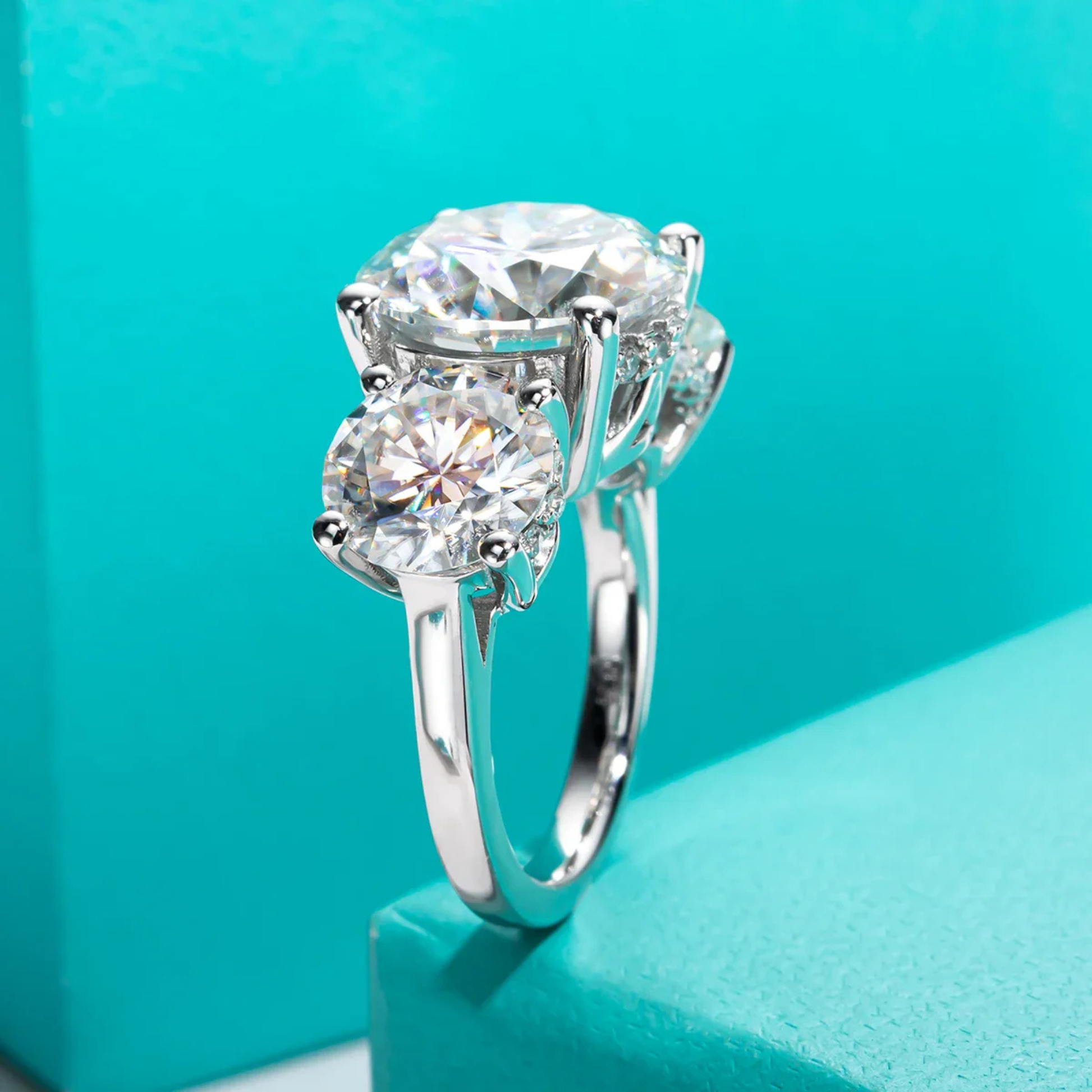 11 CTTW Round Cut Moissanite Engagement Ring