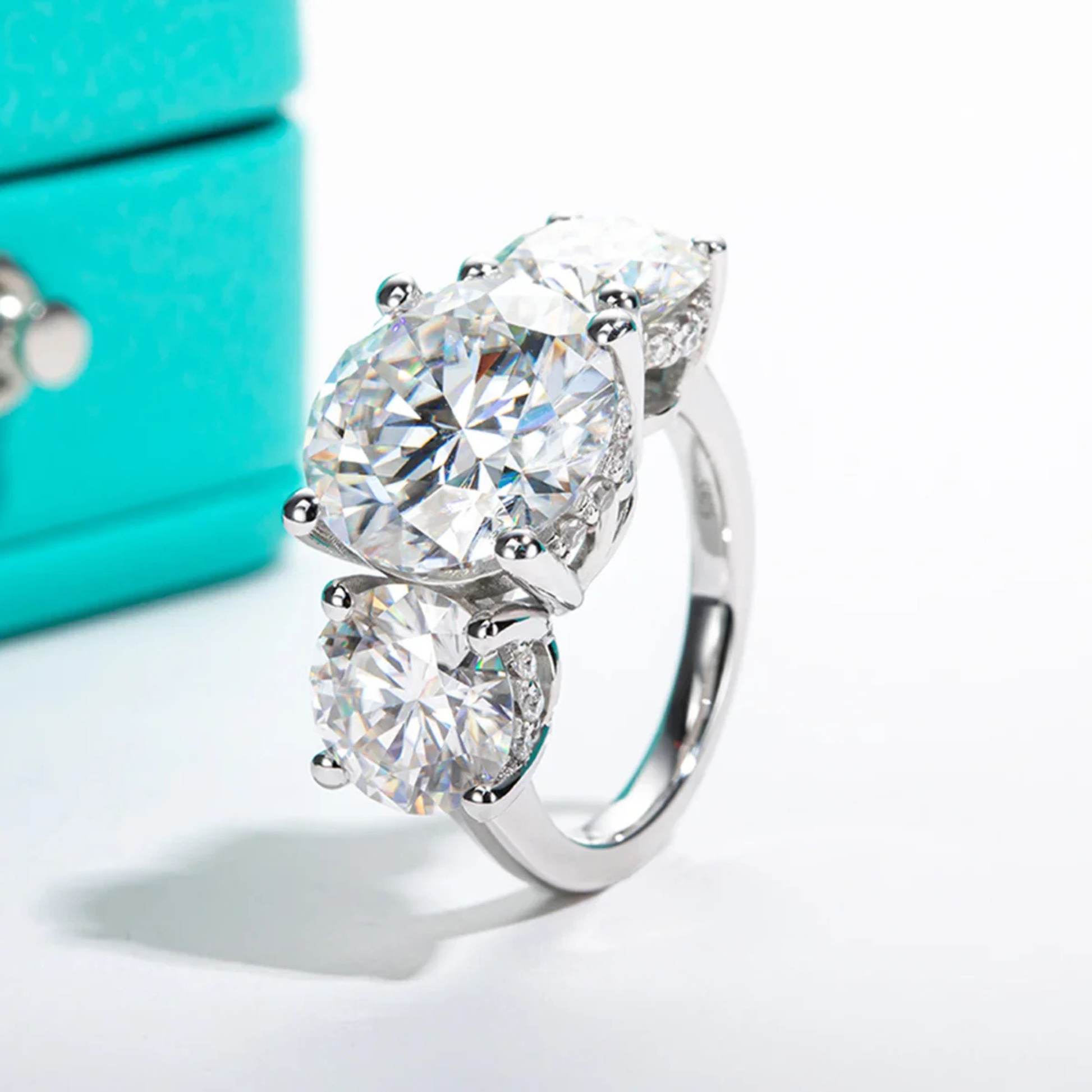 11 CTTW Round Cut Moissanite Engagement Ring