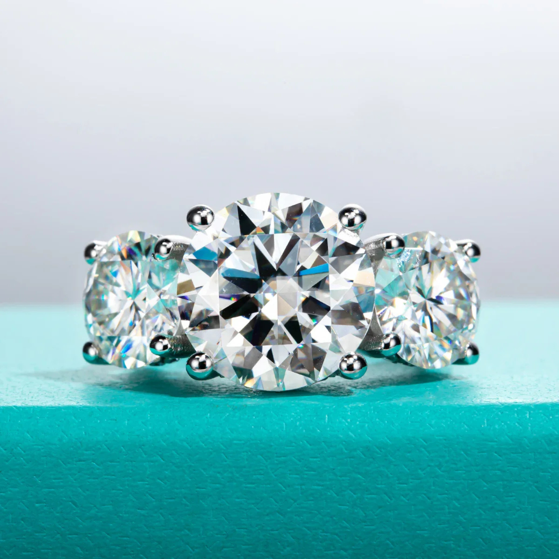 11 CTTW Round Cut Moissanite Engagement Ring