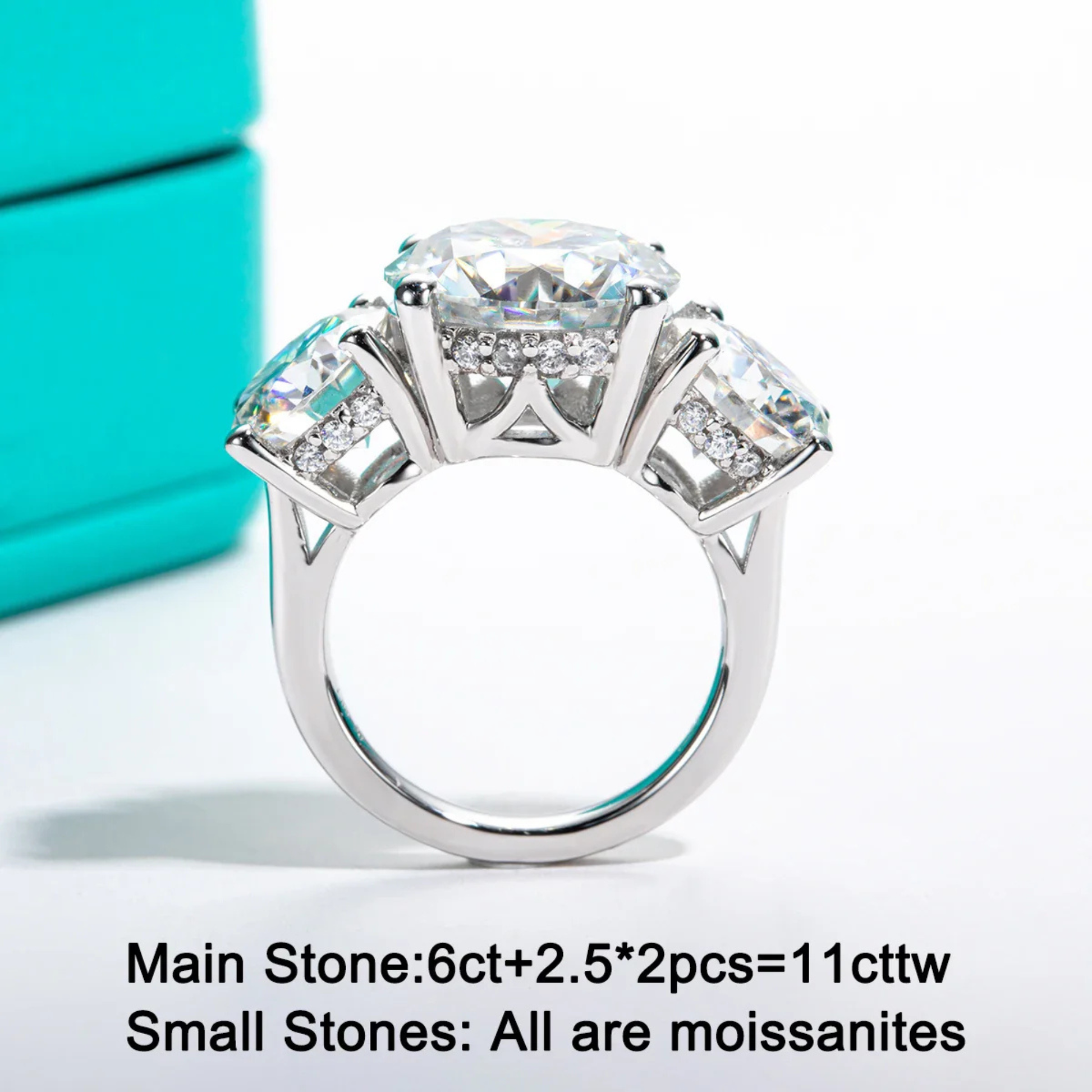 11 CTTW Round Cut Moissanite Engagement Ring