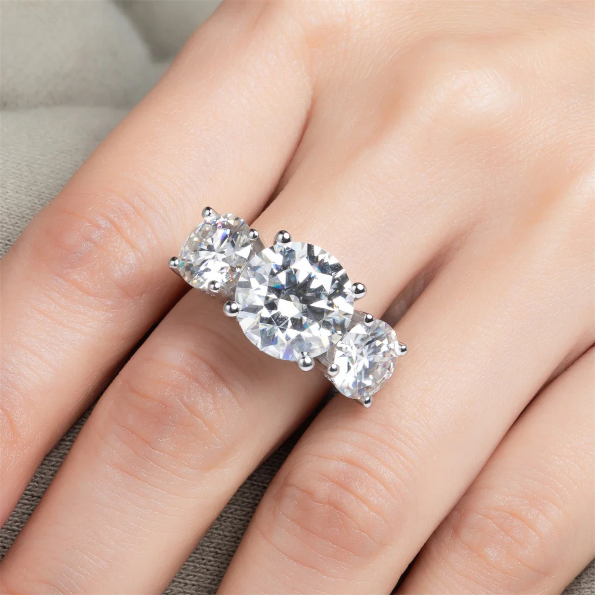 11 CTTW Round Cut Moissanite Engagement Ring