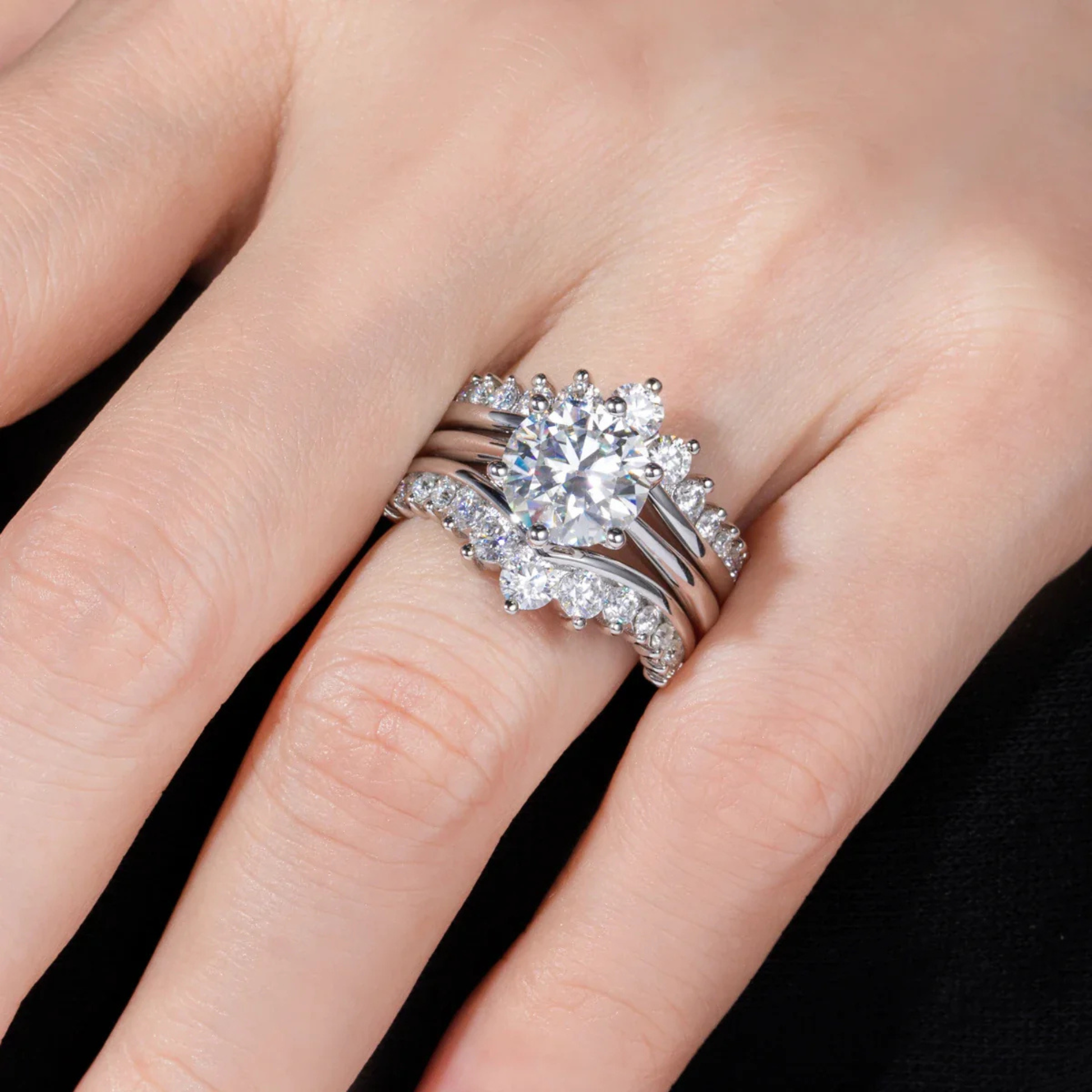 3 CT Round Cut Moissanite Engagement Bridal Set