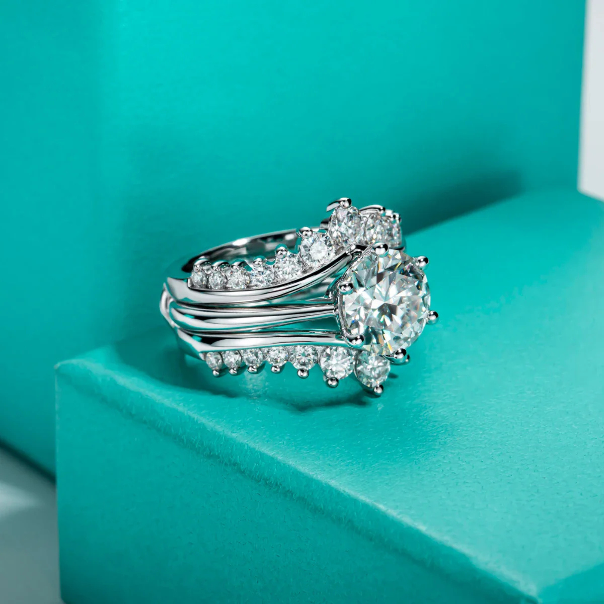 3 CT Round Cut Moissanite Engagement Bridal Set