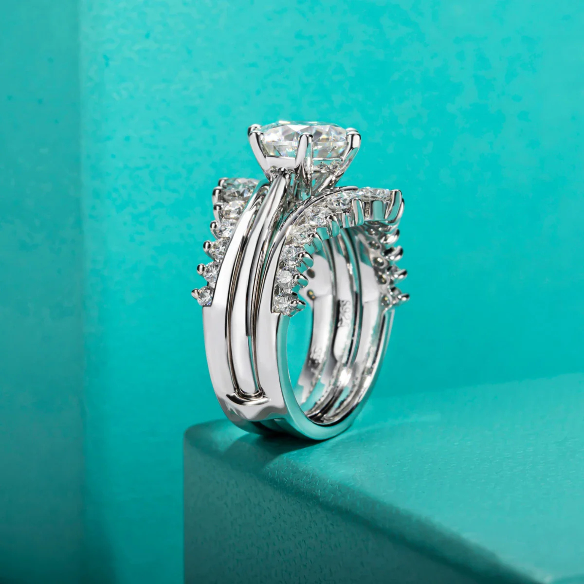 3 CT Round Cut Moissanite Engagement Bridal Set