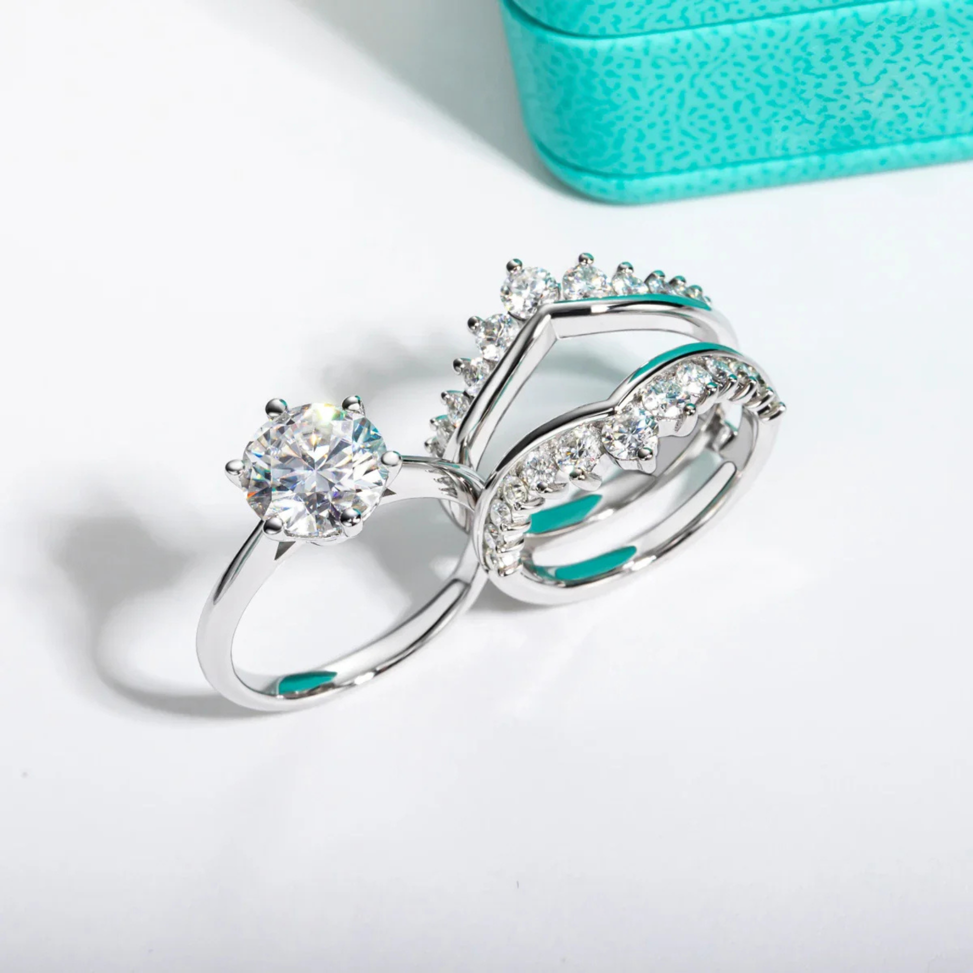 3 CT Round Cut Moissanite Engagement Bridal Set