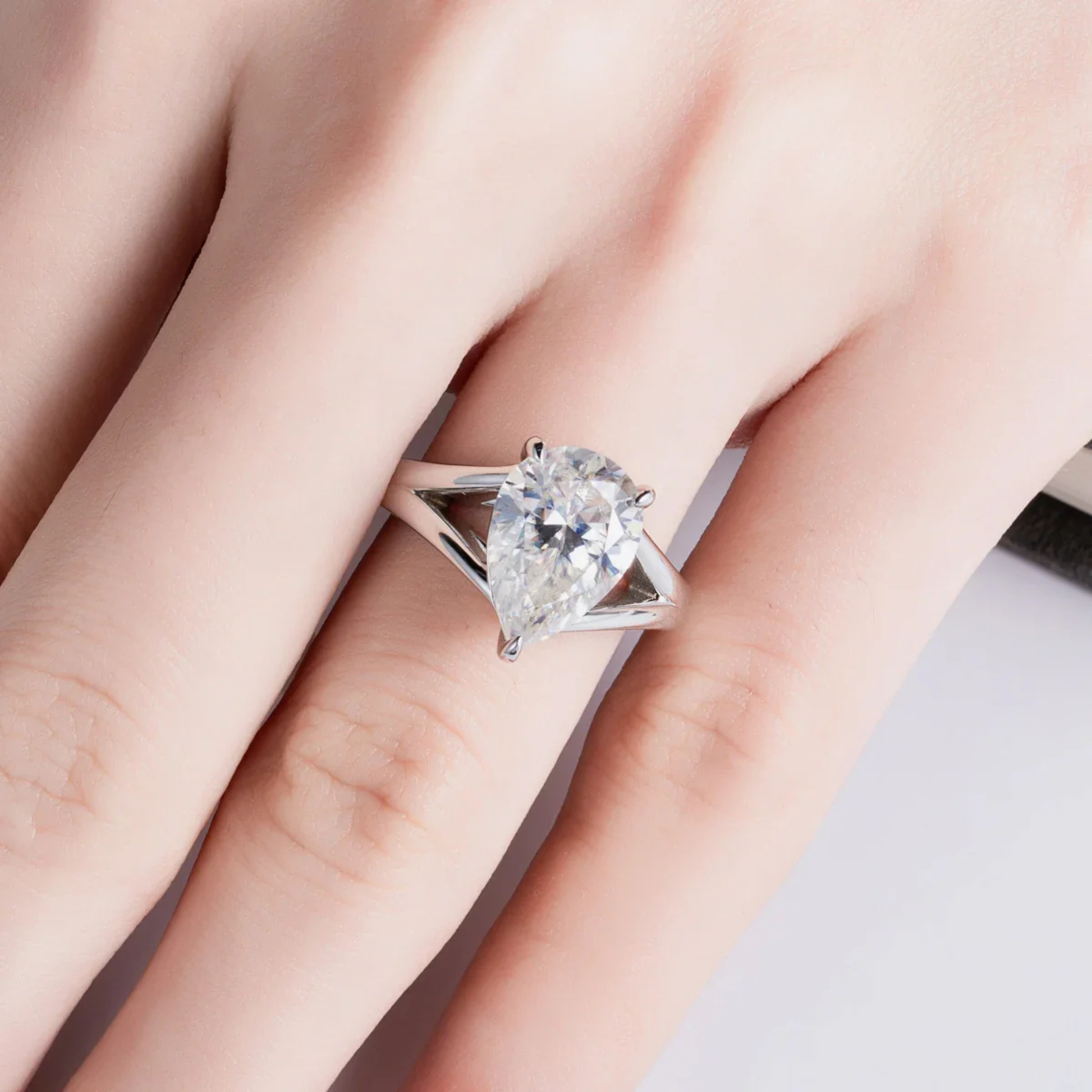 5 CT Pear Cut Moissanite Engagement Wedding Ring