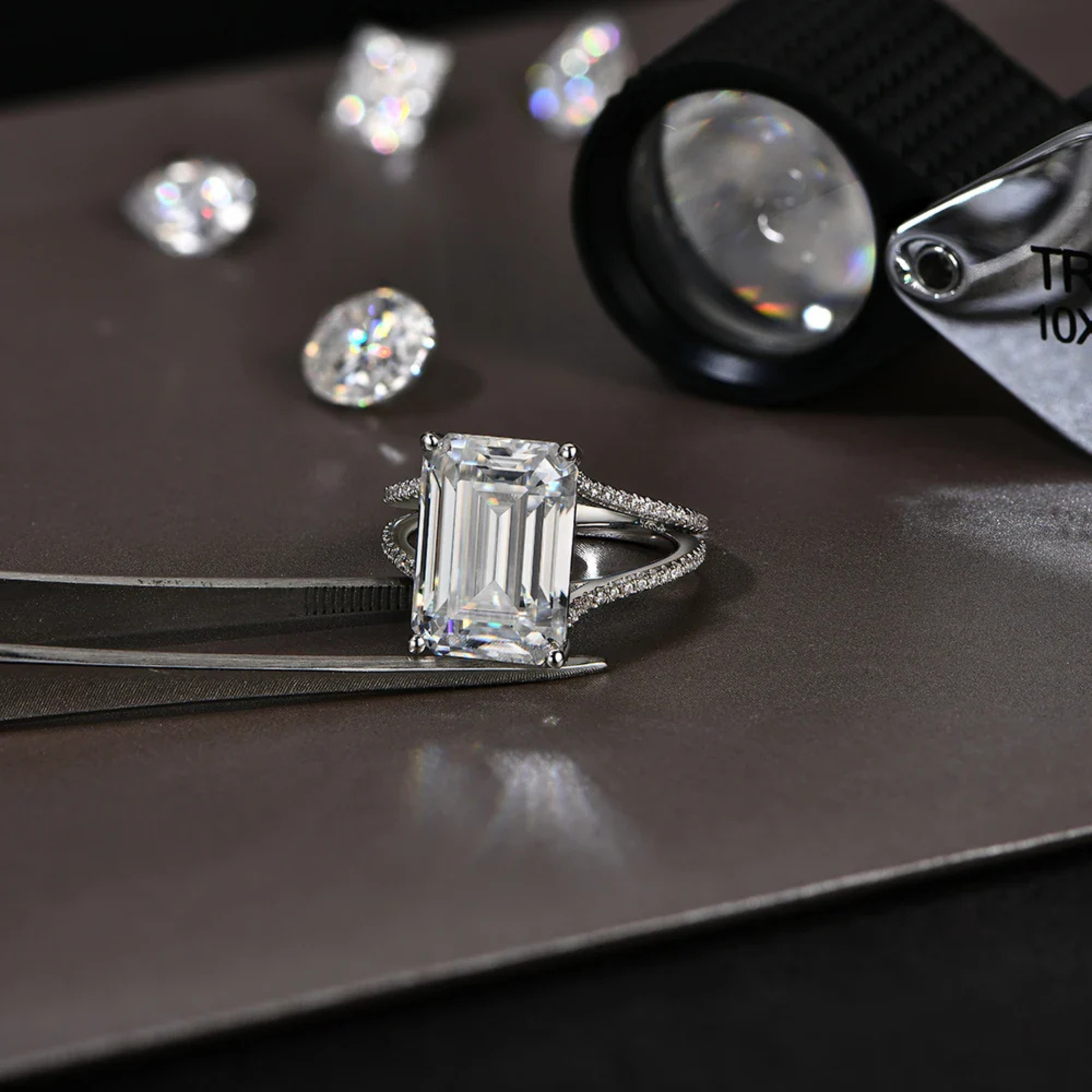10 CT Emerald Cut Moissanite Engagement Ring