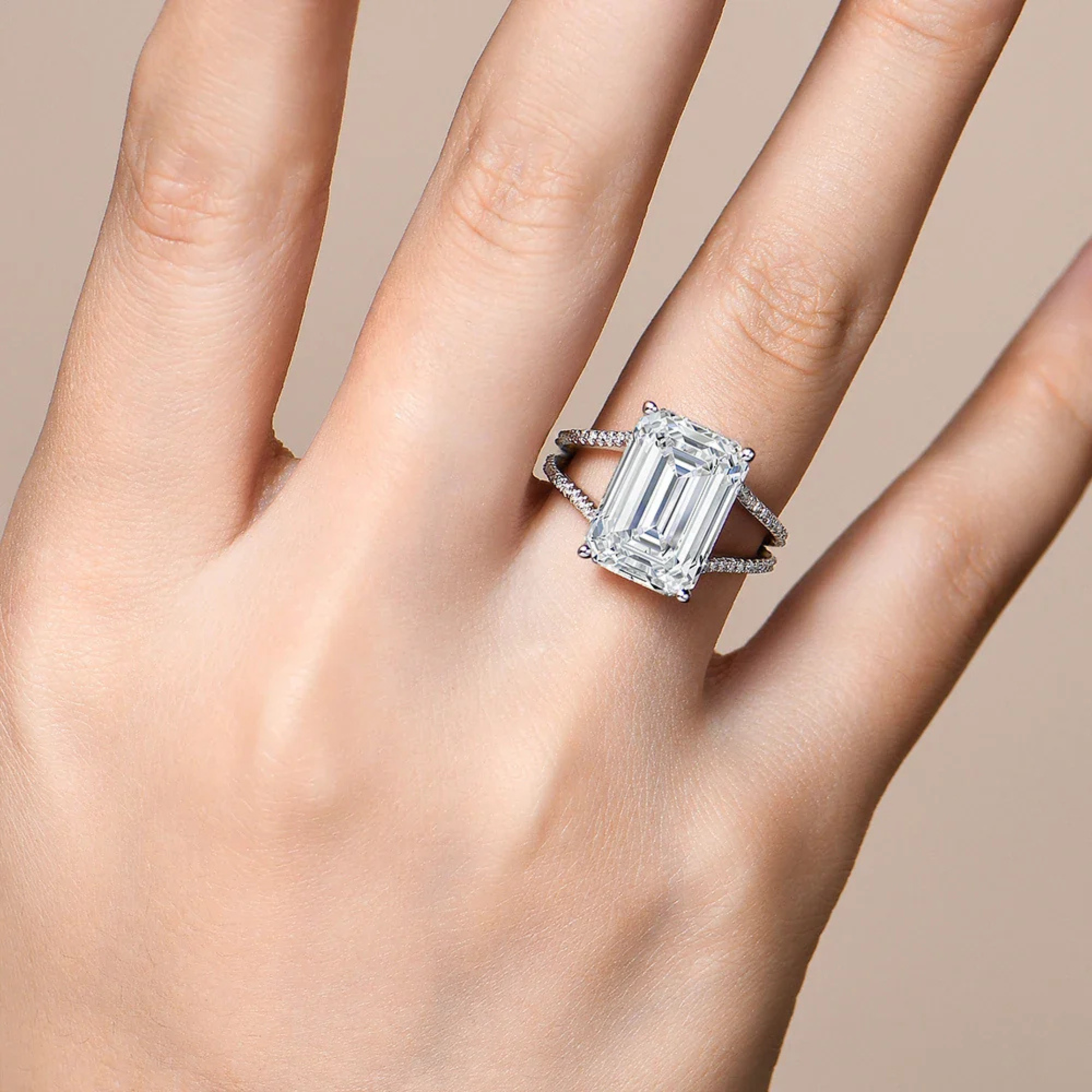 10 CT Emerald Cut Moissanite Engagement Ring