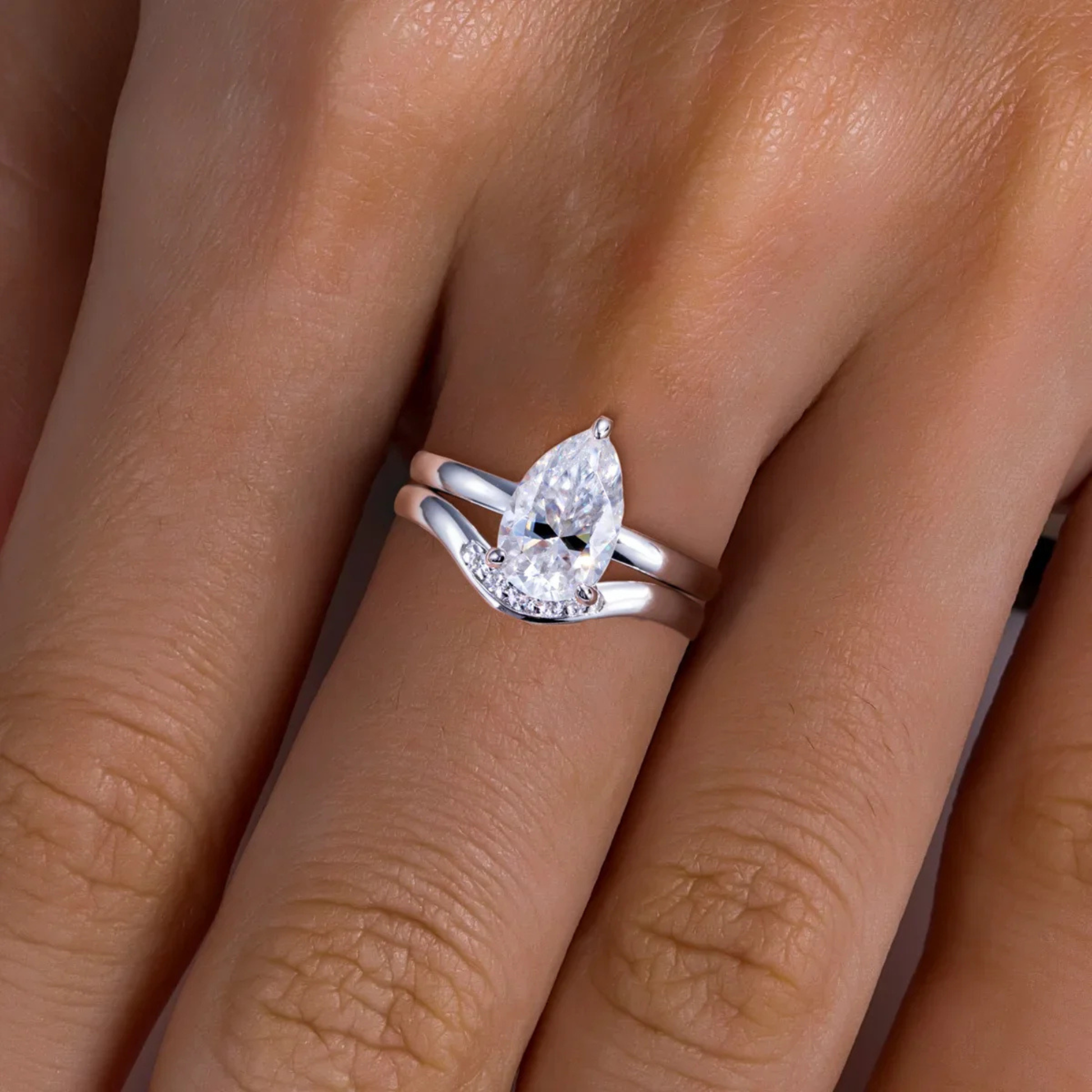 3 CT Pear Cut Moissanite Bridal Ring Set
