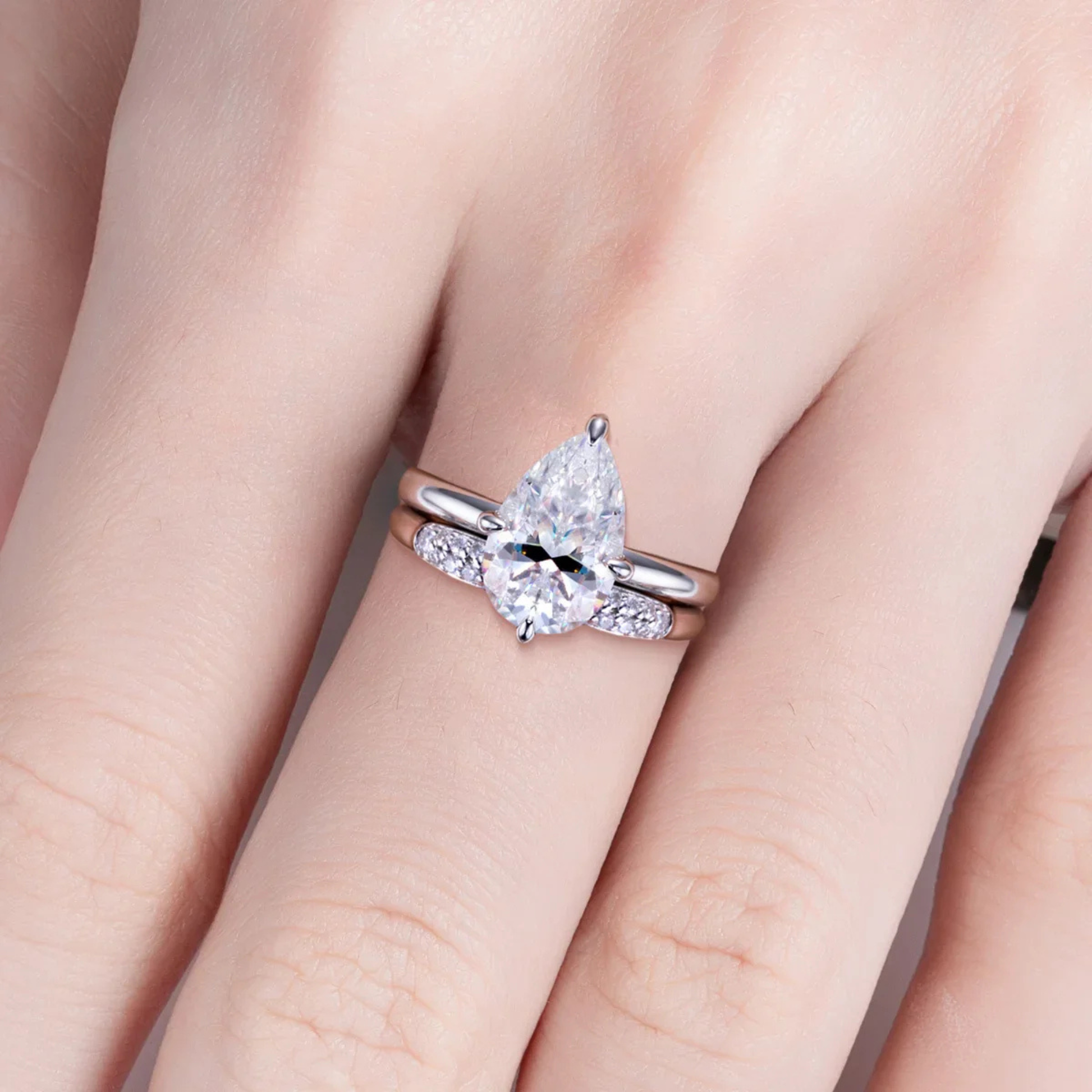 3 CT Pear Cut Moissanite Bridal Ring Set
