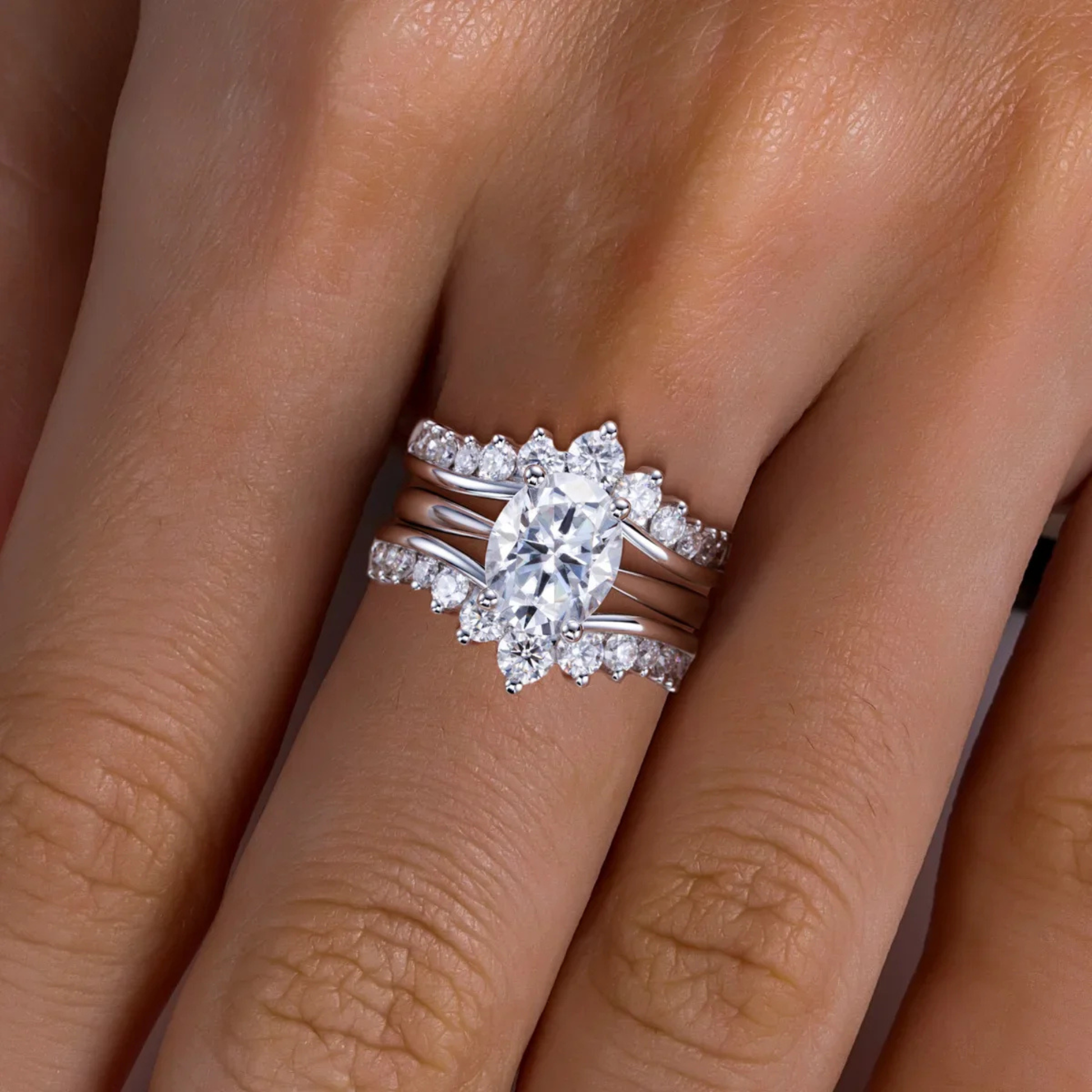 3 CT Oval Cut Moissanite Bridal Set Ring