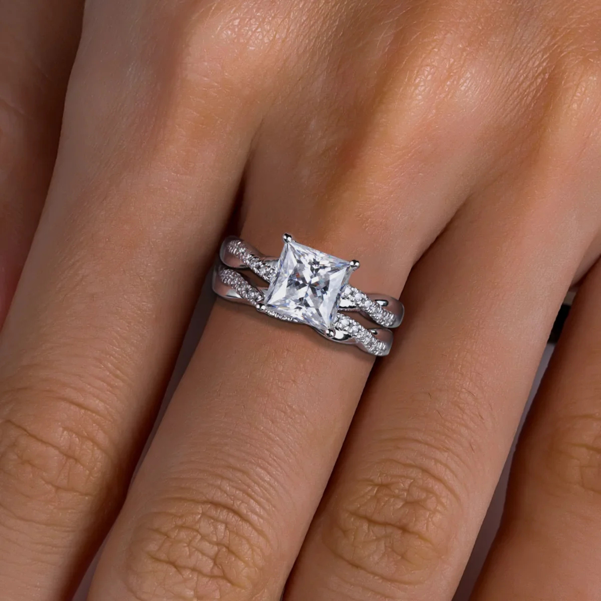 3 CT Princess Cut Moissanite Engagement Ring Set