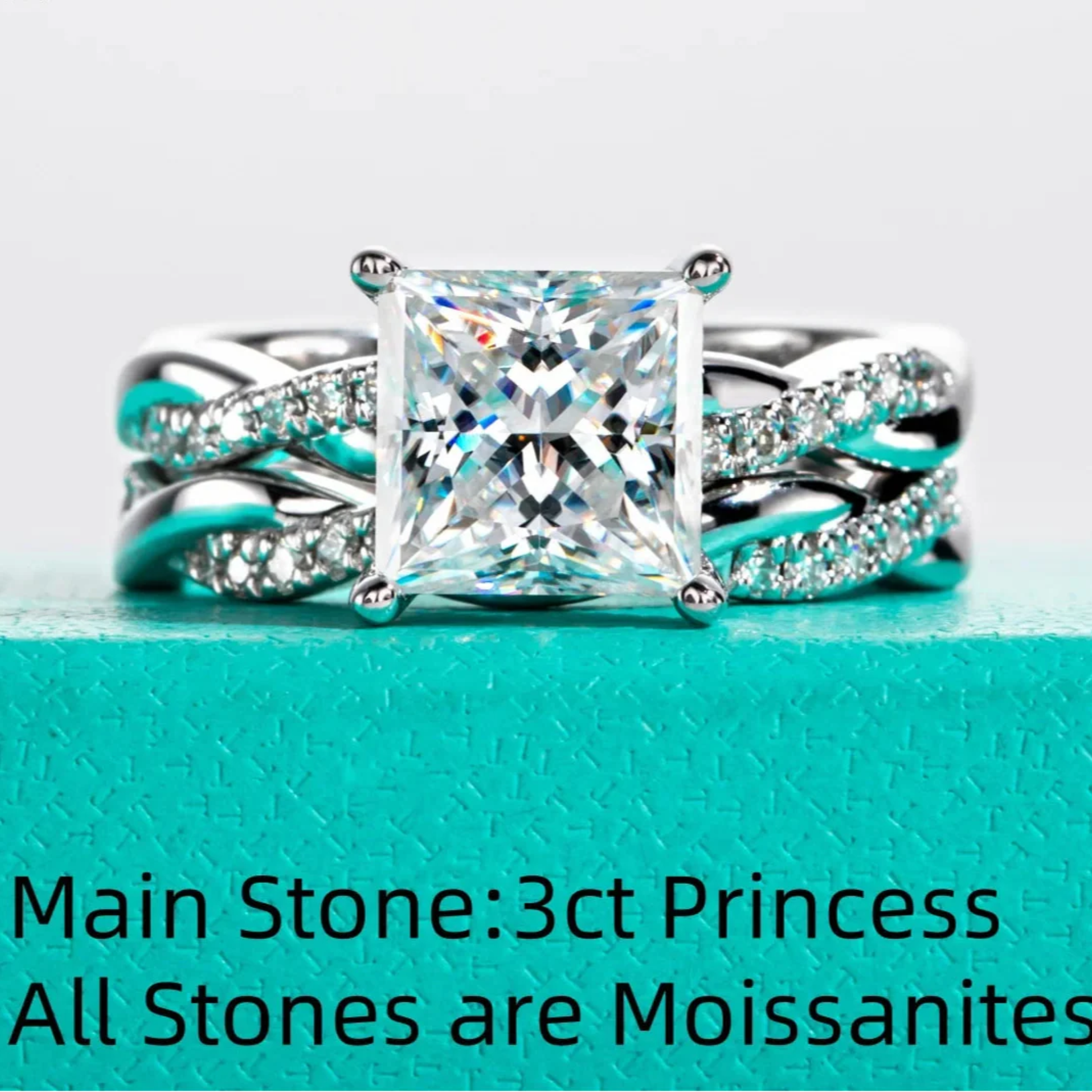 3 CT Princess Cut Moissanite Engagement Ring Set