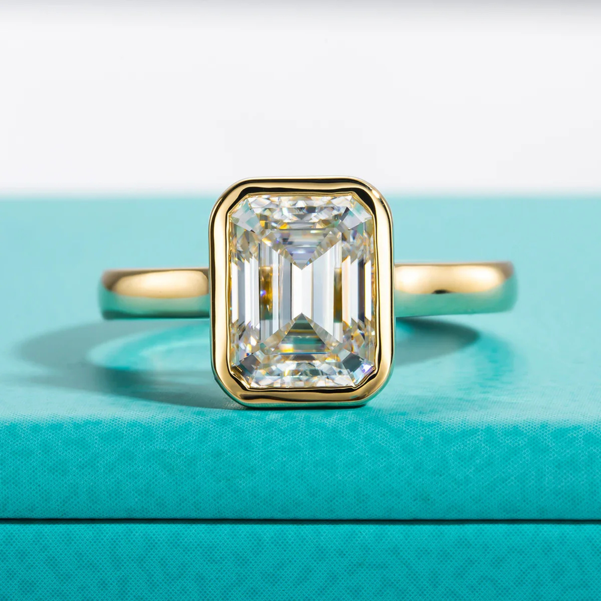 3CT Emerald Cut D Color Moissanite Engagement Ring