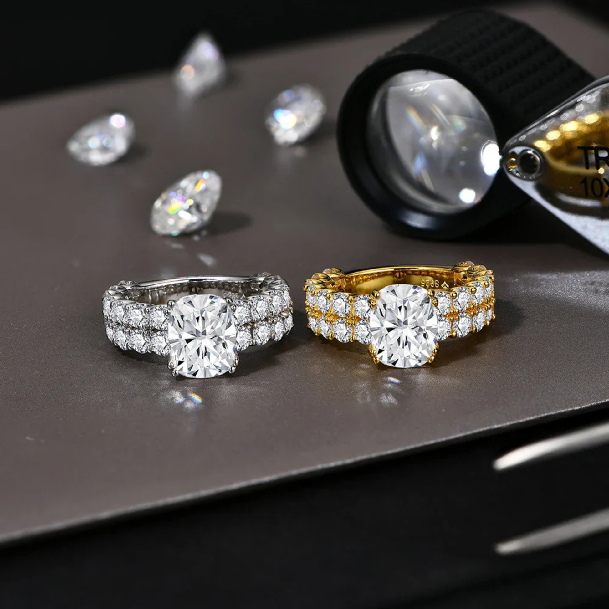 10*8mm Cushion Cut Moissanite Engagement Ring