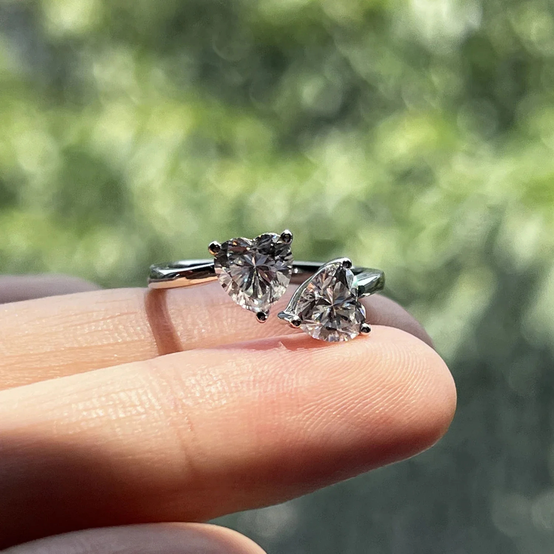 2 Carat Heart Cut Twin Moissanite Engagement Ring