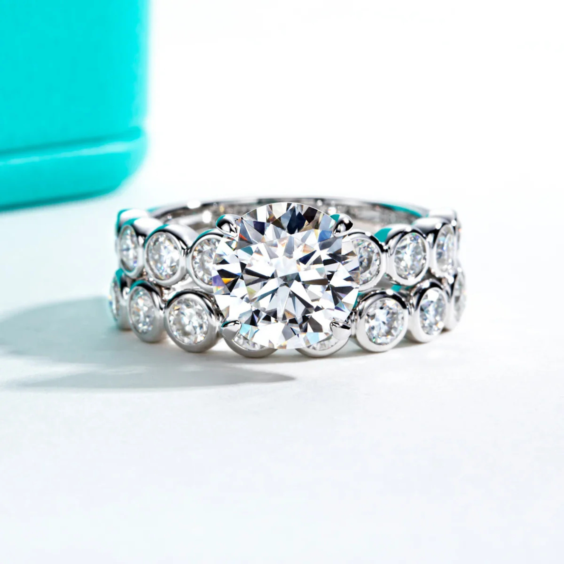 3 CT Round Cut Moissanite Engagement Ring Set