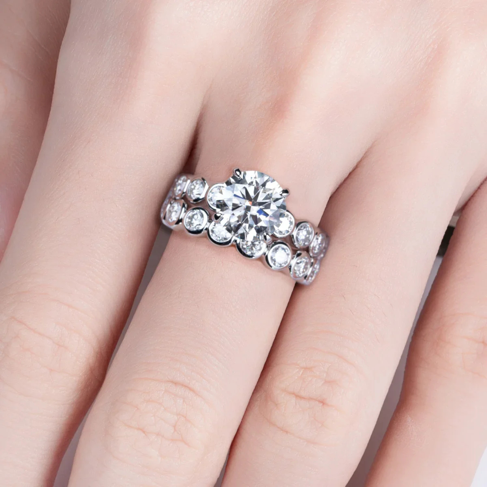 3 CT Round Cut Moissanite Engagement Ring Set