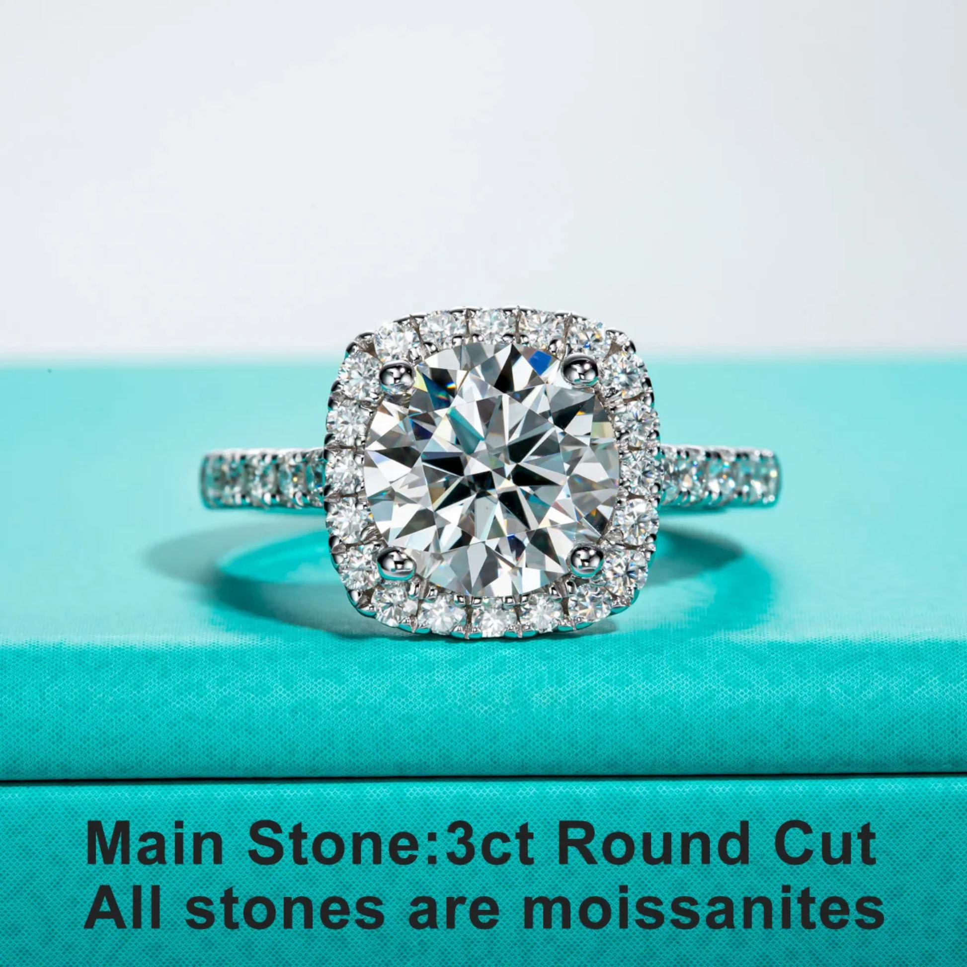 3 CT Round Cut Moissanite Halo Engagement Ring