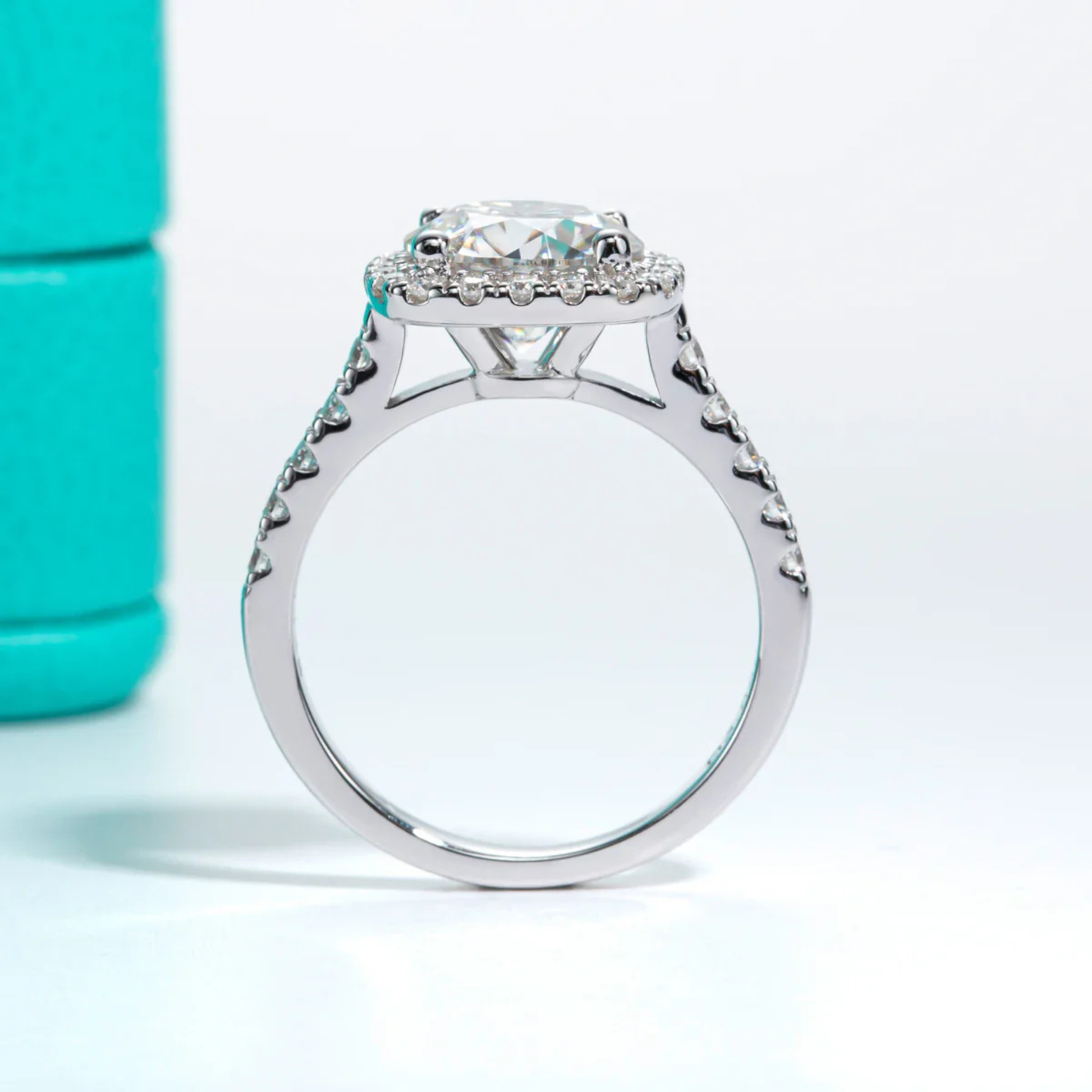 3 CT Round Cut Moissanite Halo Engagement Ring