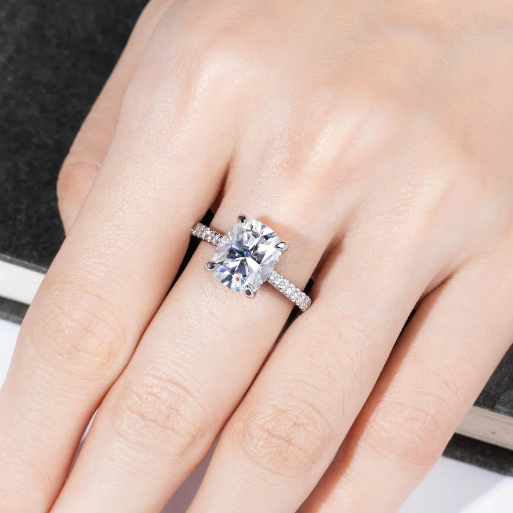 5CT Cushion Cut D Color Moissanite Engagement Ring