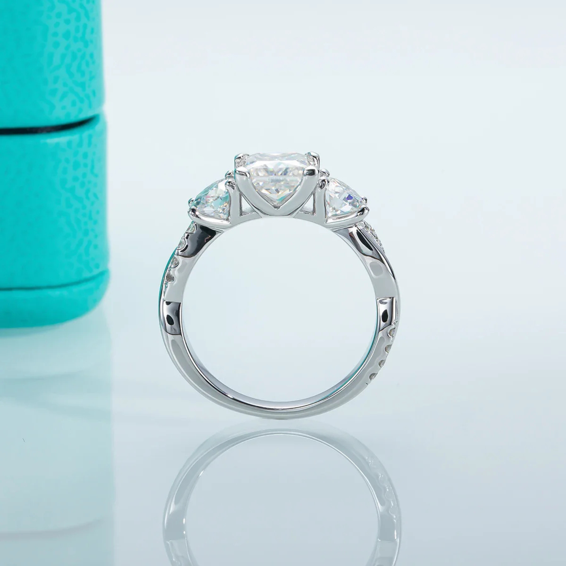 2.5 CTTW Princess Cut Three Stone Moissanite Engagement Ring