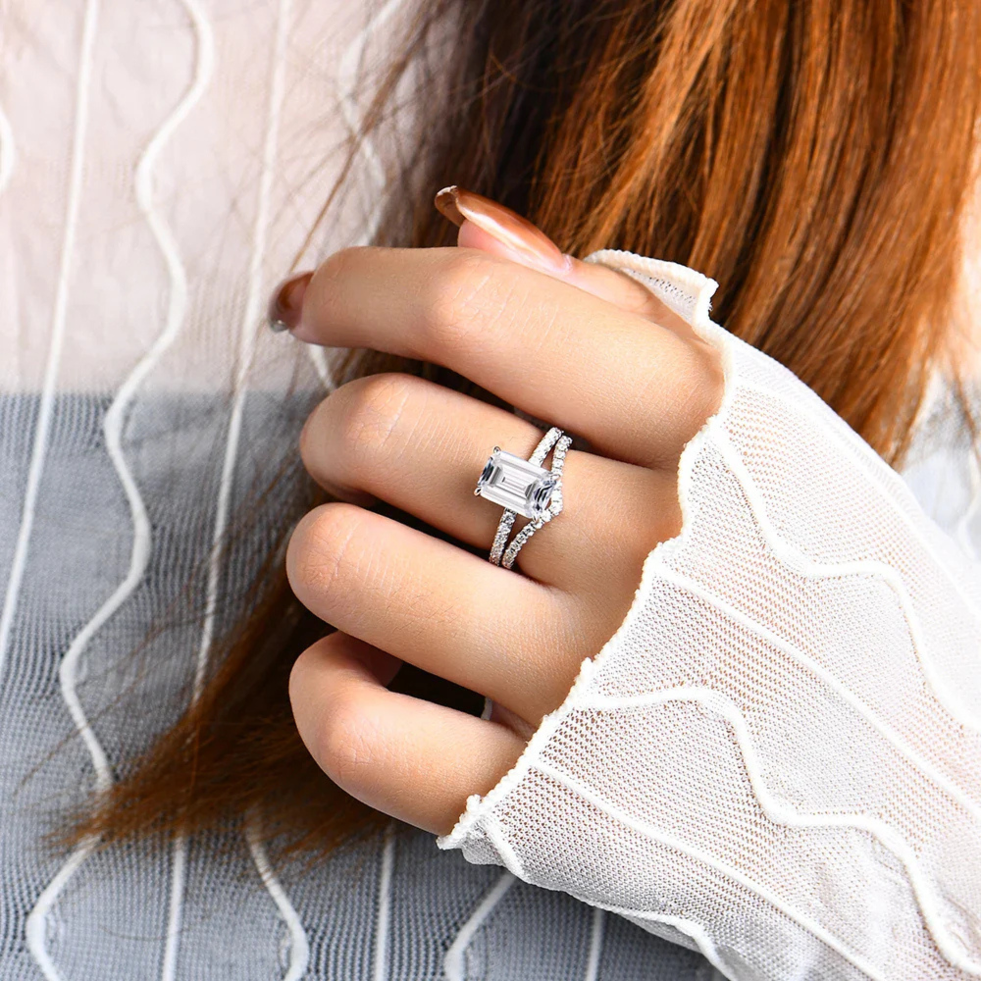 3.5 CT Emerald Cut Moissanite Engagement Ring