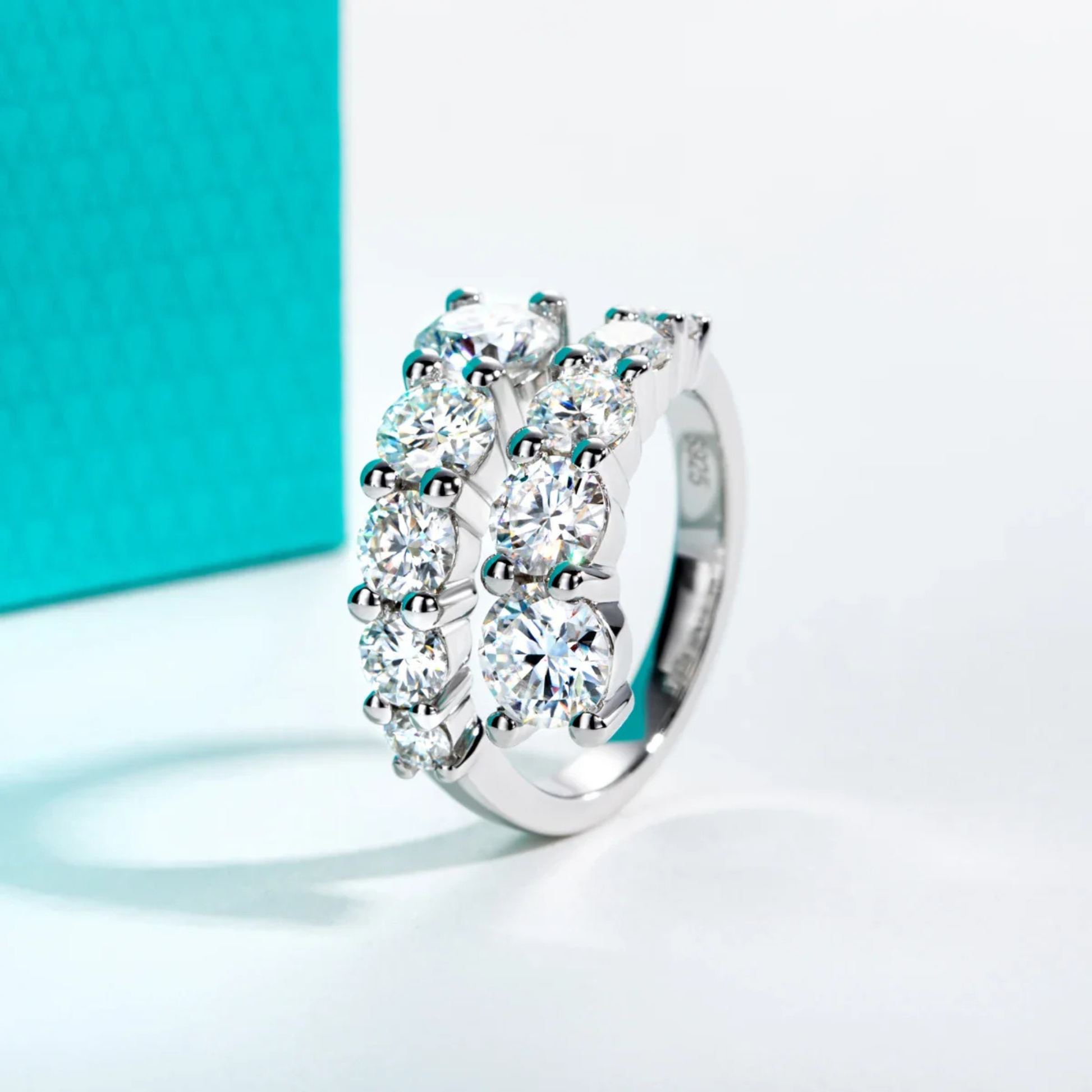 4.2 CTTW Round Cut Moissanite Engagement Band Ring