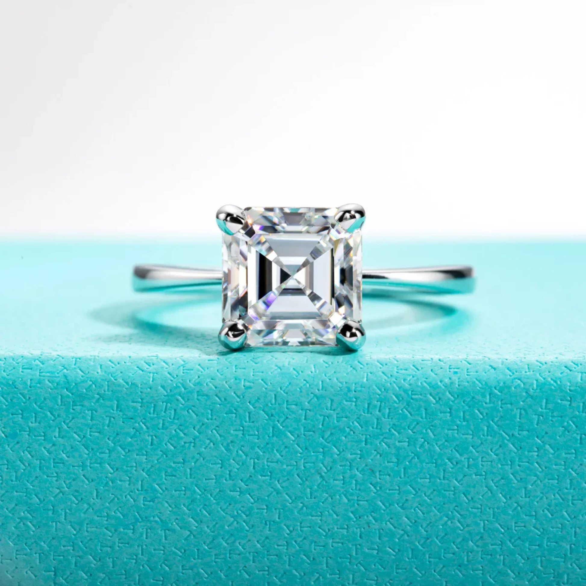 3CT D Color Asscher Cut Moissanite Engagement Ring