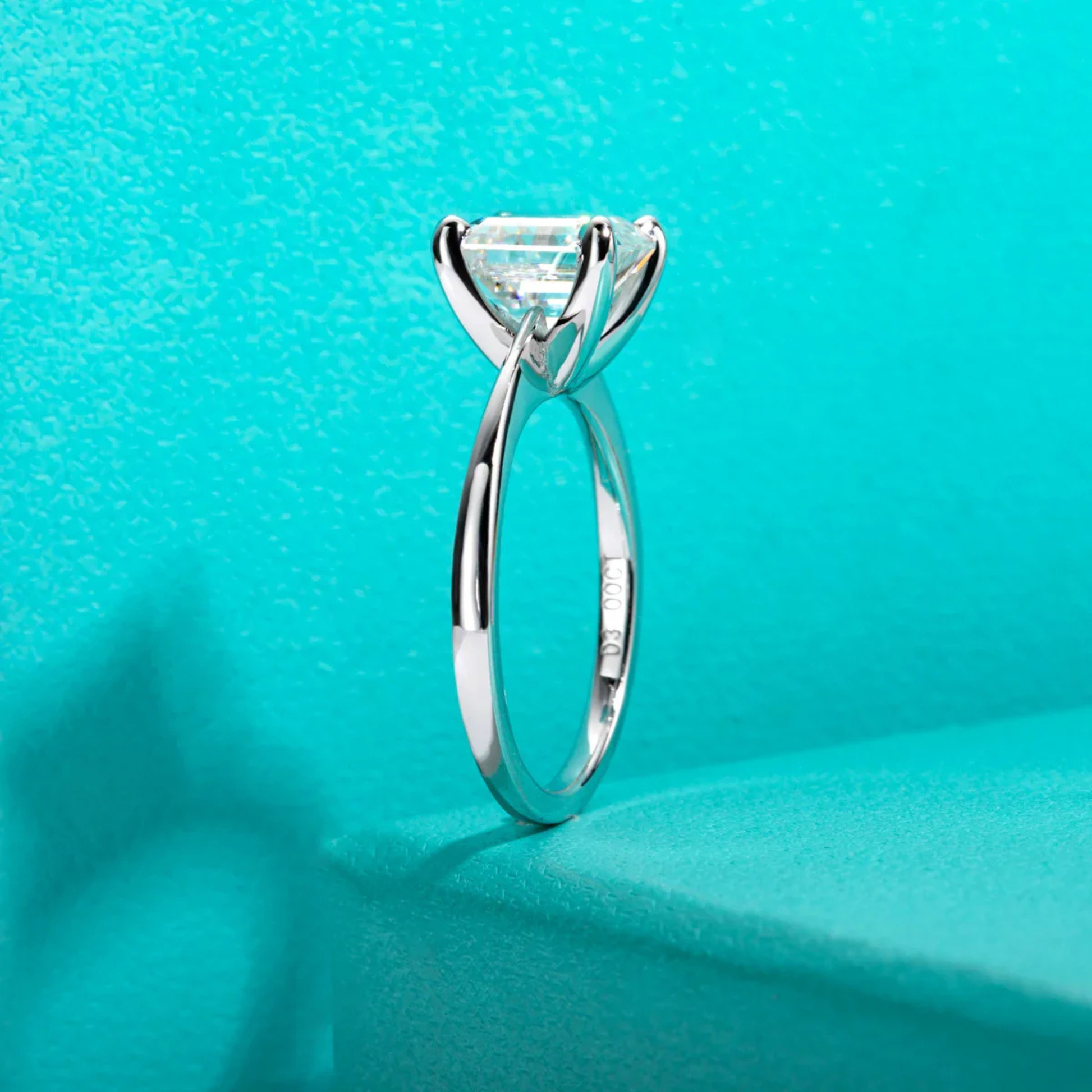 3CT D Color Asscher Cut Moissanite Engagement Ring