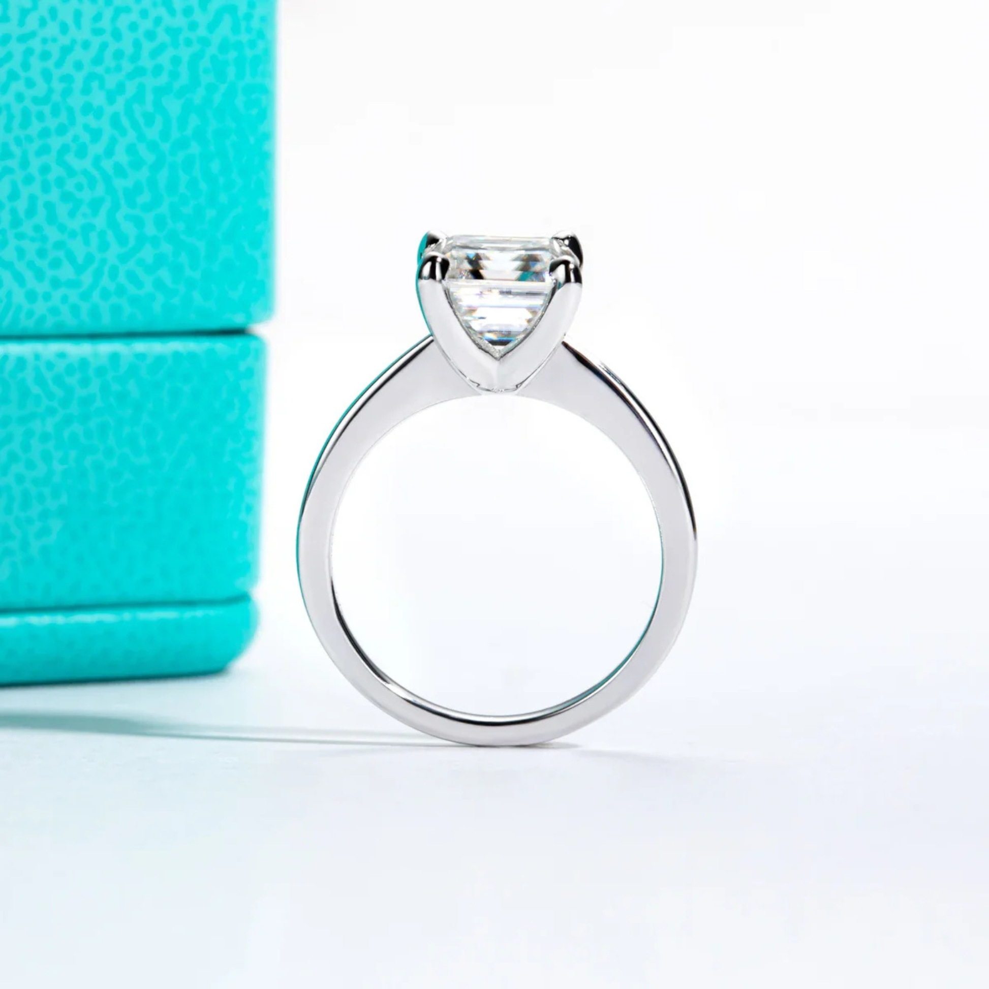 3CT D Color Asscher Cut Moissanite Engagement Ring