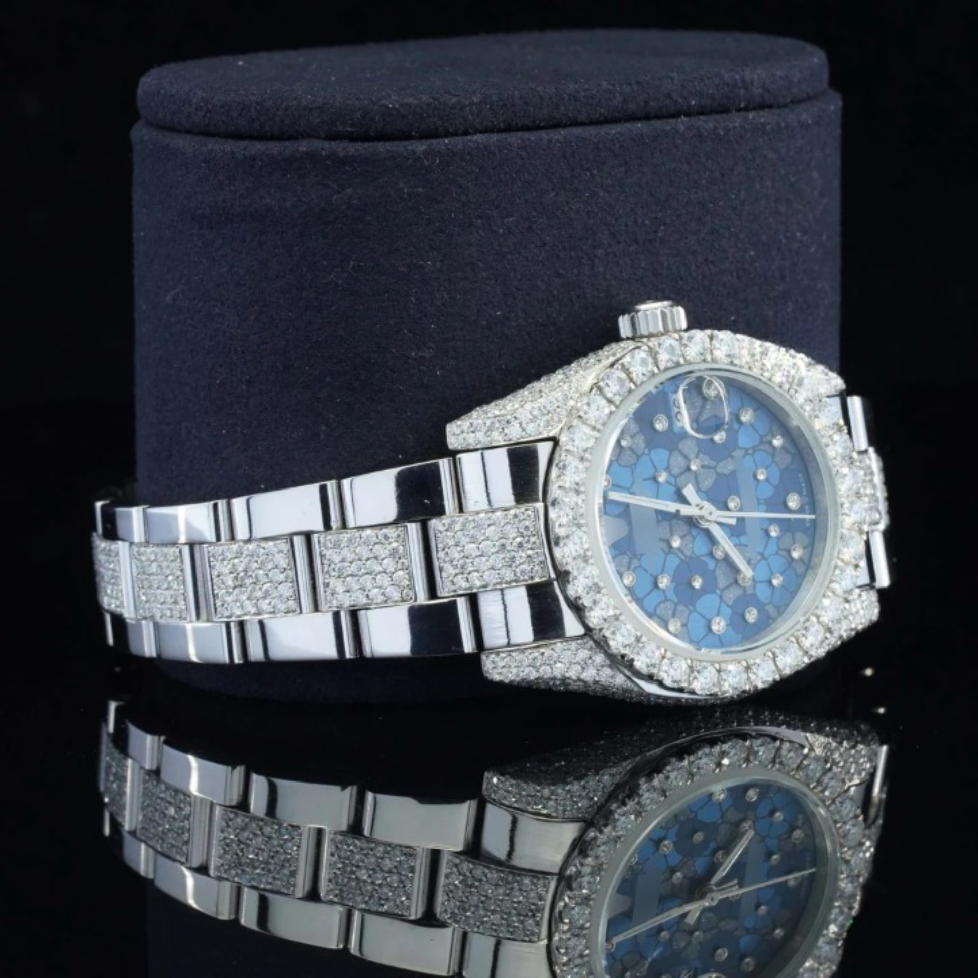 Flower Style Moissanite Iced Out Automatic Silver Watch For Women