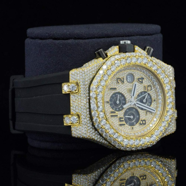 Iced Out With Rubber Belt Chronograph Wrist Automatic Moissanite Watch