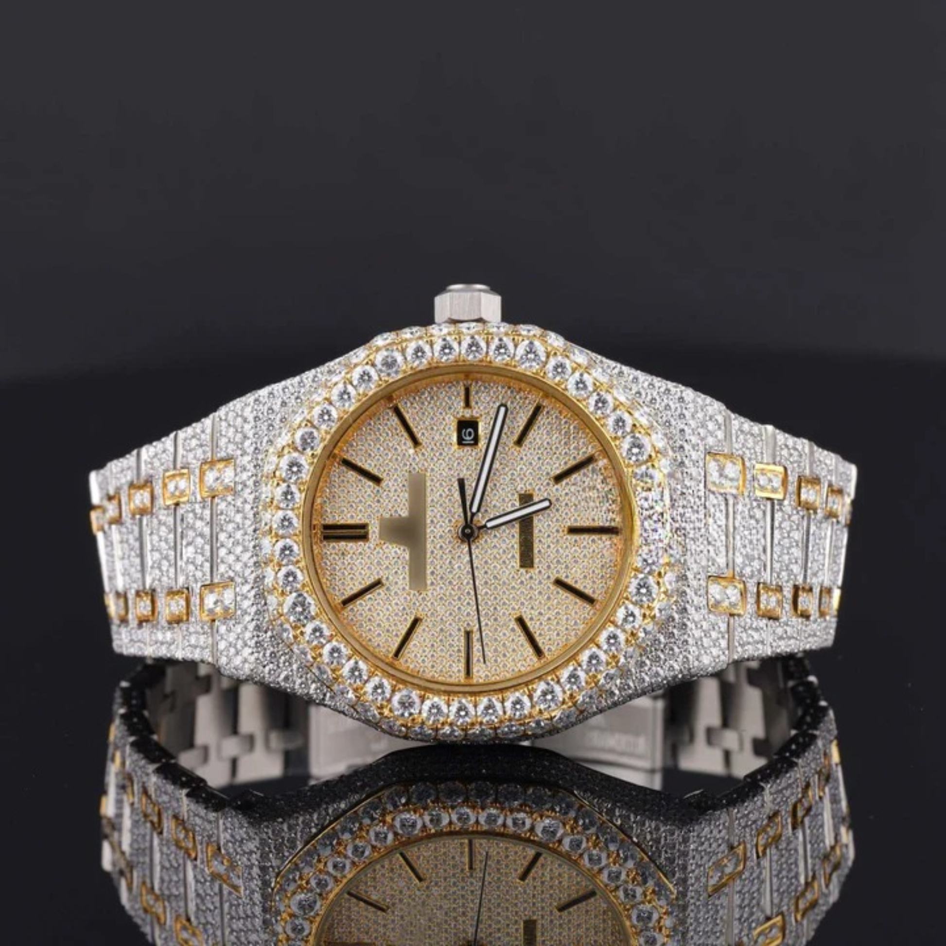 Round Dial Automatic Date Window Moissanite Watch For Men