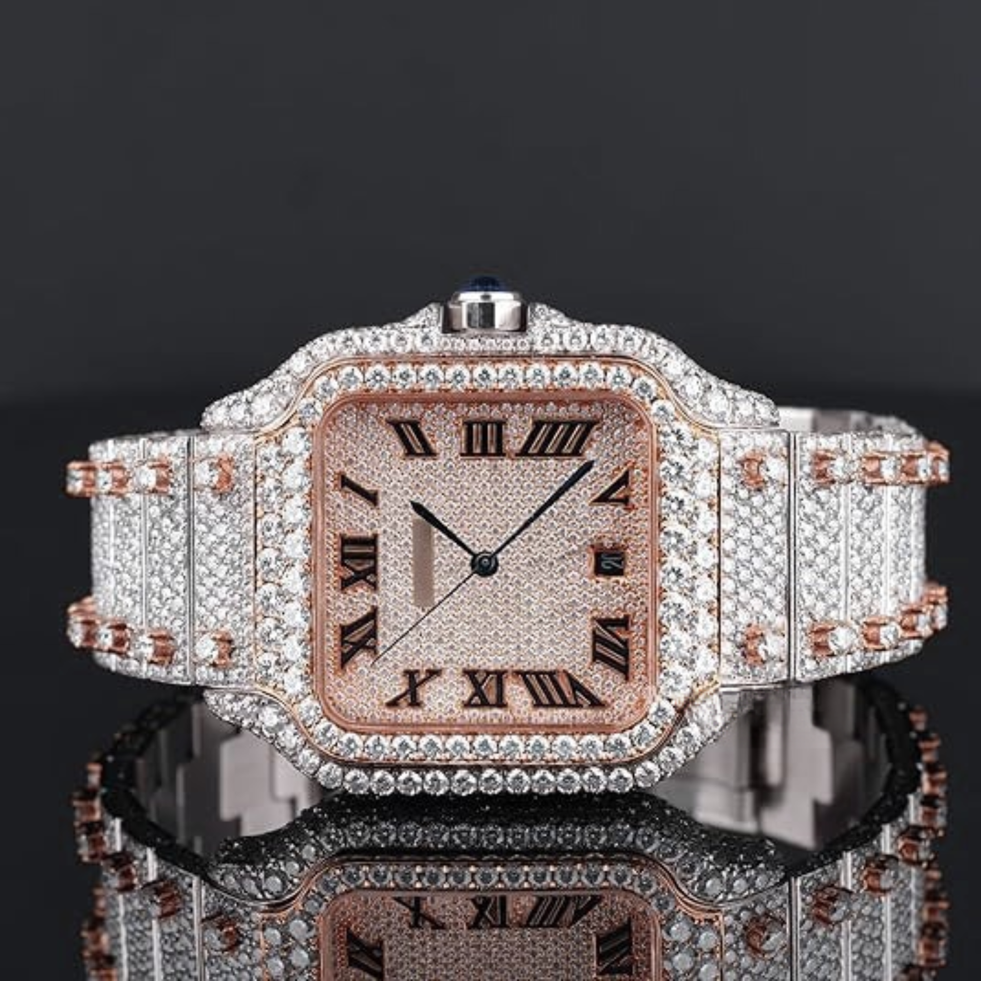 Fabulous Iced Out Roman Style Diamond Watch Automatic