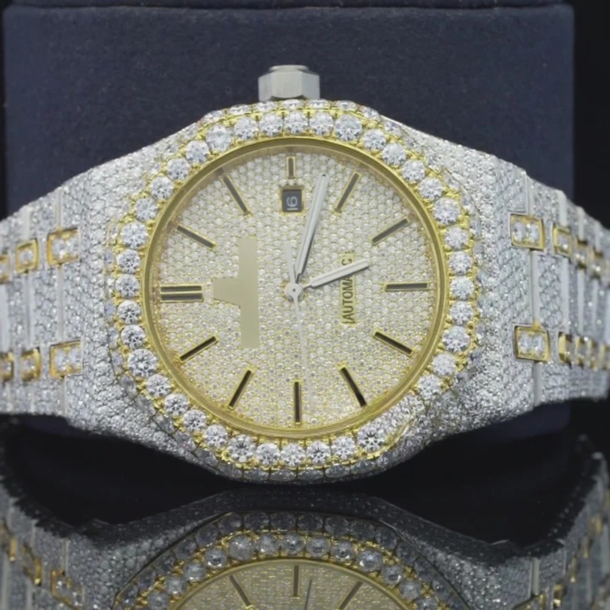 Round Dial Automatic Date Window Moissanite Watch For Men