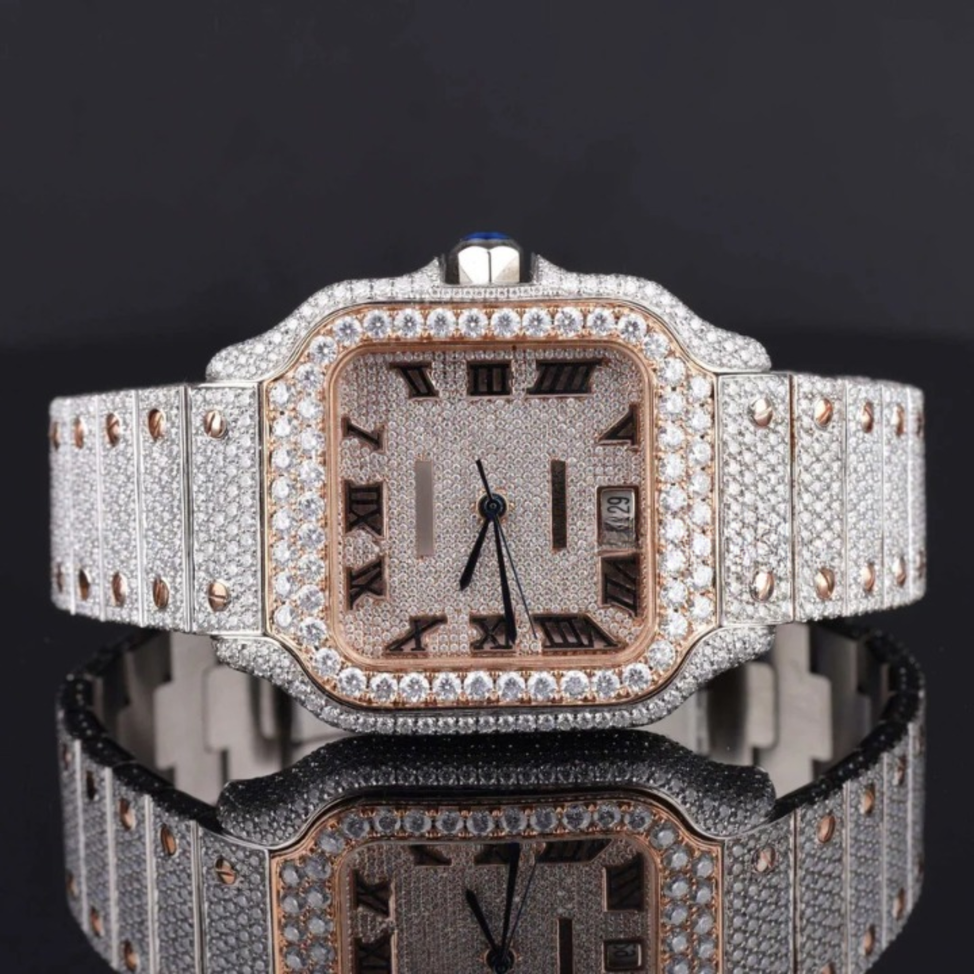Stylish Fully Iced Out Moissanite Watch With Date Function