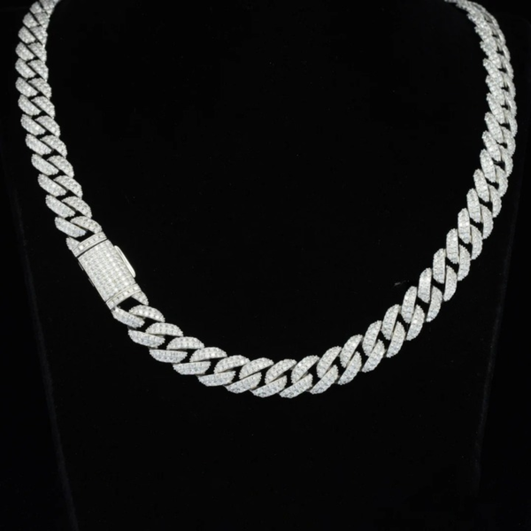 10mm Wide Moissanite Miami Cuban Link Chain For Men S925 Silver